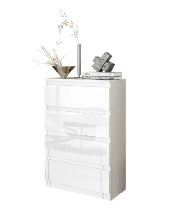 Gabriel Kommode   Skænk Med   Skuffer Hvid Mat   Hvid Højglans H92cm B60cm D33cm
