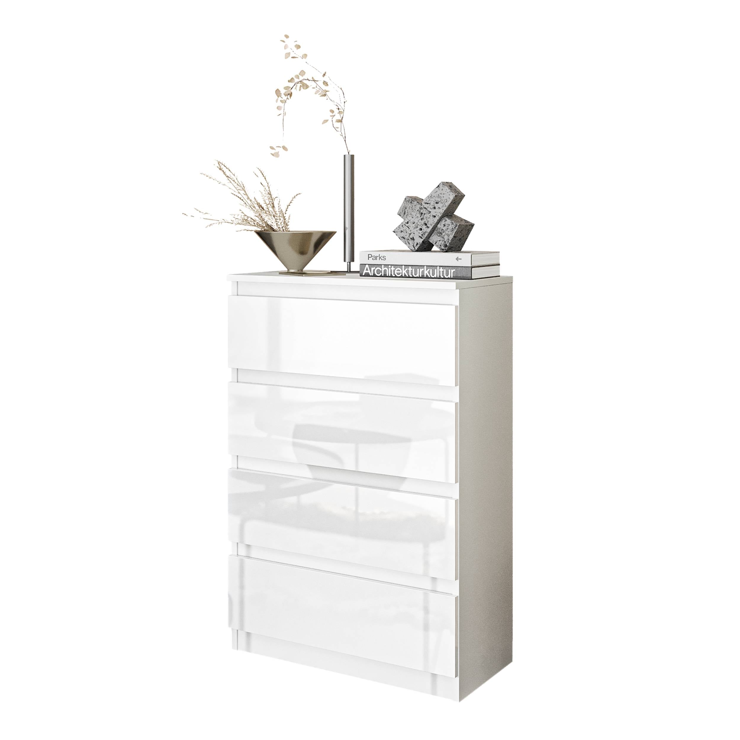 Gabriel Kommode Skænk Med Skuffer Hvid Mat Hvid Højglans H92cm B60cm D33cm