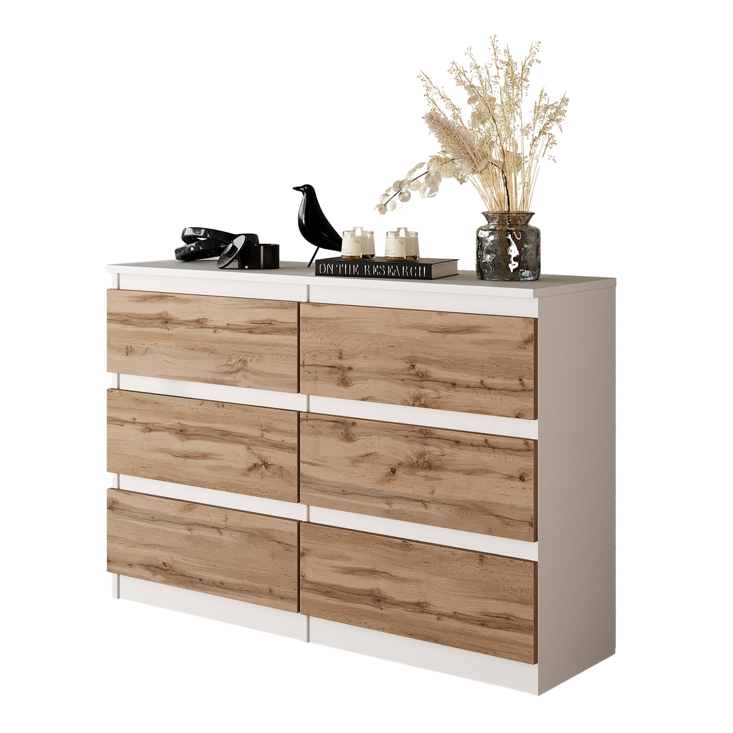 Gabriel Kommode Skænk Med Skuffer Hvid Mat Wotan Eg H71cm B100cm D33cm