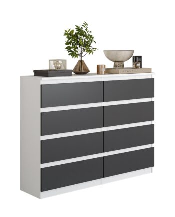 Gabriel   Kommode   Skænk Med   Skuffer   Mat Hvid   Antracit   H92 Cm B120 Cm D33 Cm