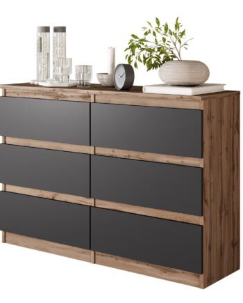 Gabriel Kommode   Skænk Med   Skuffer Wotan Eg   Antracit H71cm B100cm D33cm