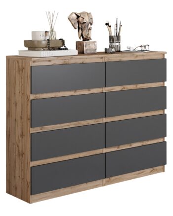 Gabriel Kommode   Skænk Med   Skuffer Wotan Eg   Antracit H92cm B120cm D33cm