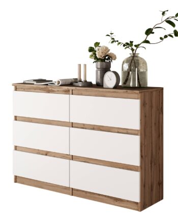 Gabriel Kommode   Skænk Med   Skuffer Wotan Eg   Hvid Mat H71cm B100cm D33cm