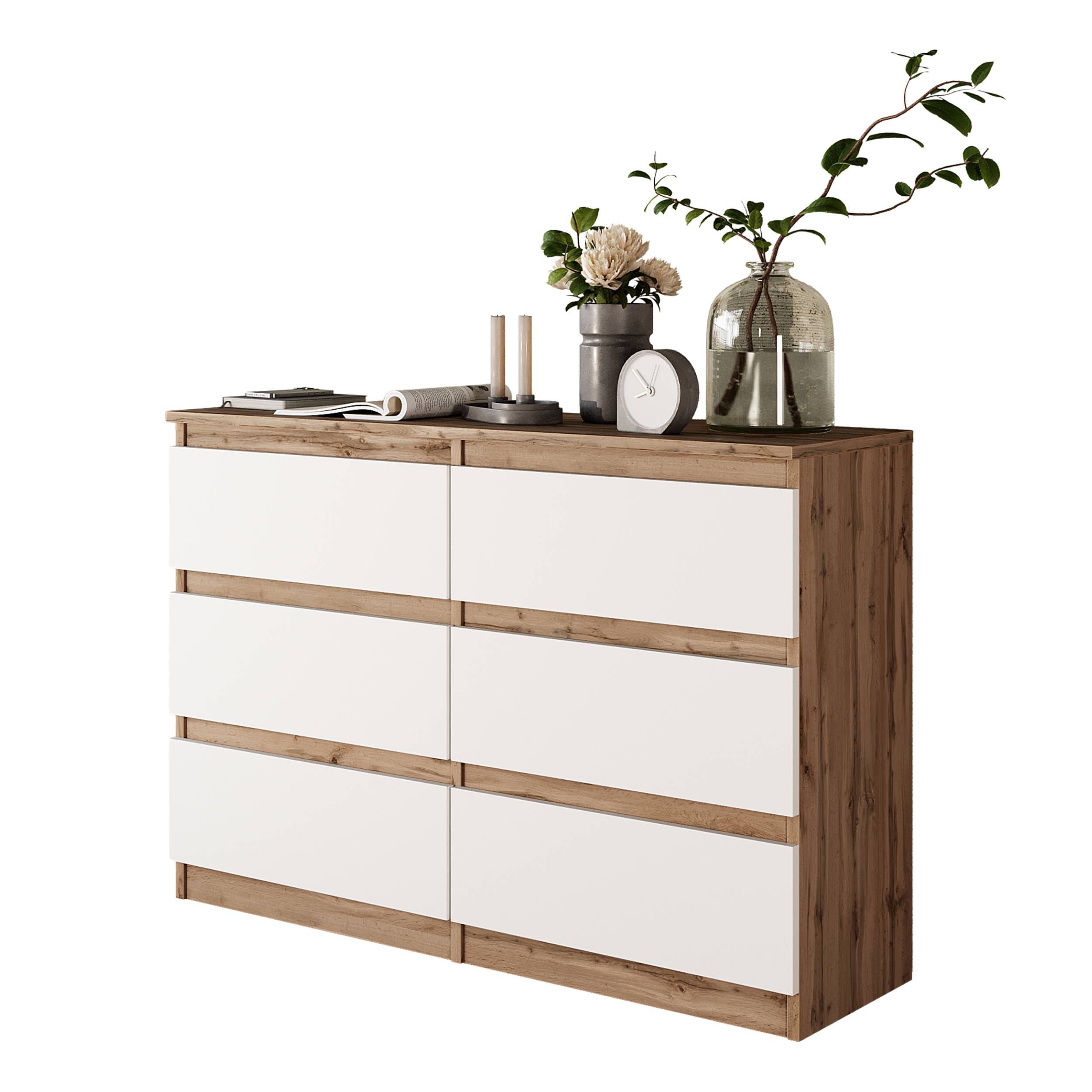 Gabriel Kommode Skænk Med Skuffer Wotan Eg Hvid Mat H71cm B100cm D33cm