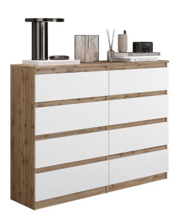 Gabriel Kommode   Skænk Med   Skuffer Wotan Eg   Hvid Mat H92cm B120cm D33cm