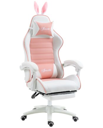 Gaming Chair Ergonomisk Gamerstol Med Lændestøtte  Fodstøtte  Pude Med Kaninører  Pink