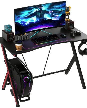 Gaming-bord Med Hovedtelefonkrog Og Kopholder Computerbord Stål   Mdf Sort 105   55   75 Cm