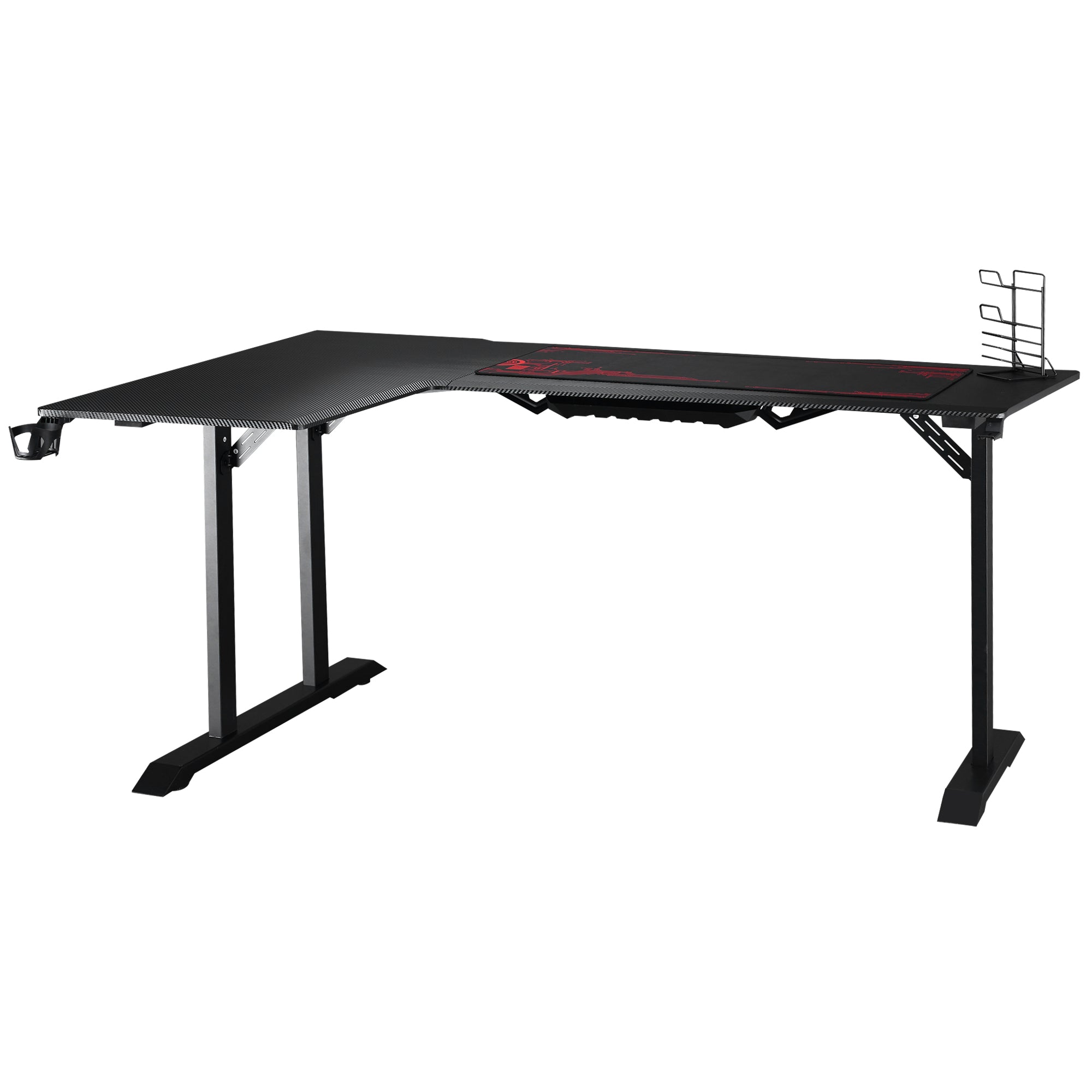 Gamingbord  -formet Med Hovedtelefonkrog Kopholder Computerbord Mdf Metal Sort Rød 168   109   78 Cm