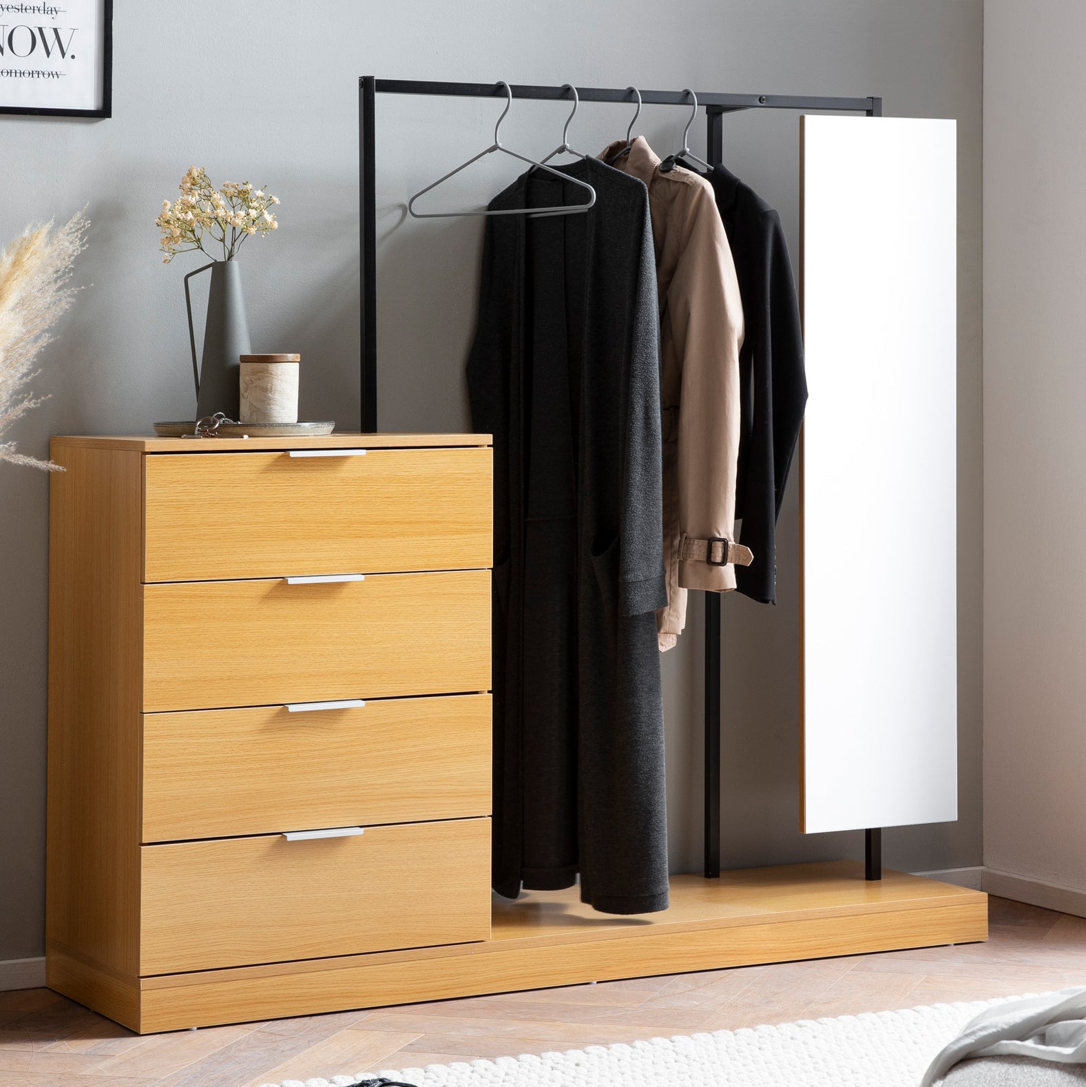 Garderobe   Egedekor Med Spejl 145x138x40   Cm