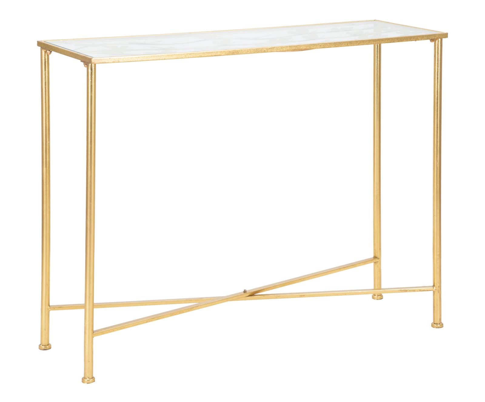 Glam Konsolbord   Guldfarve  Jern Og Glas   100x35x80 Cm