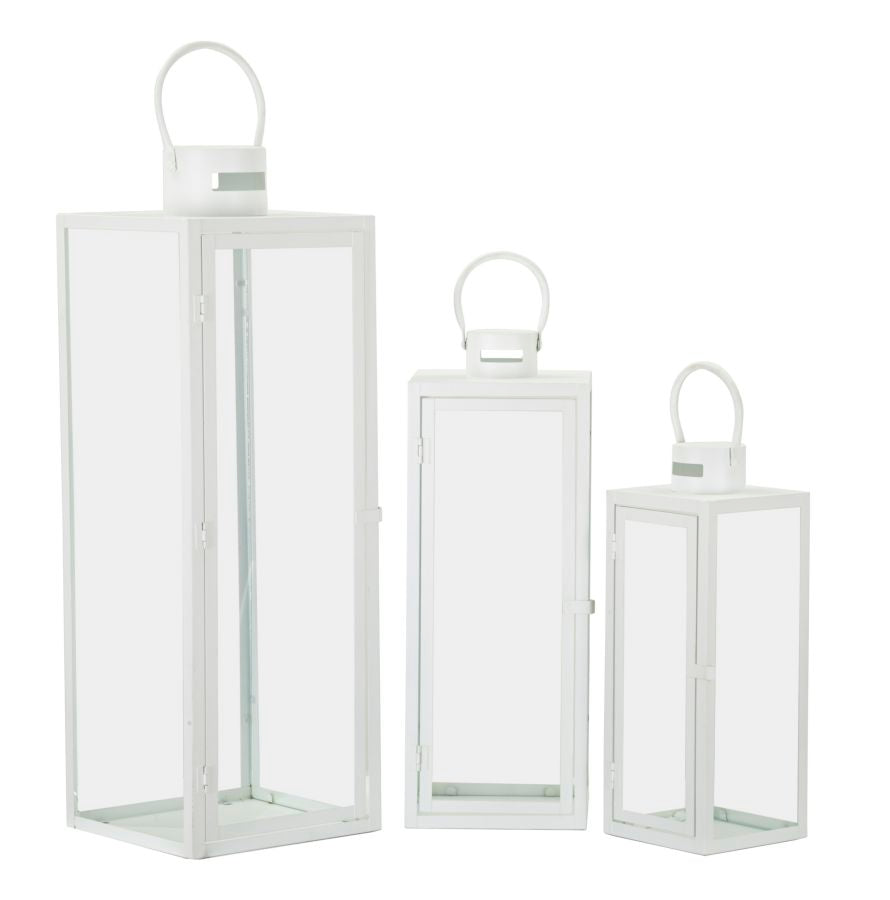 Glam Lanterner   Jern Og Glas   22x22x66 Og 18x18x49 Og 14x14x39 Cm