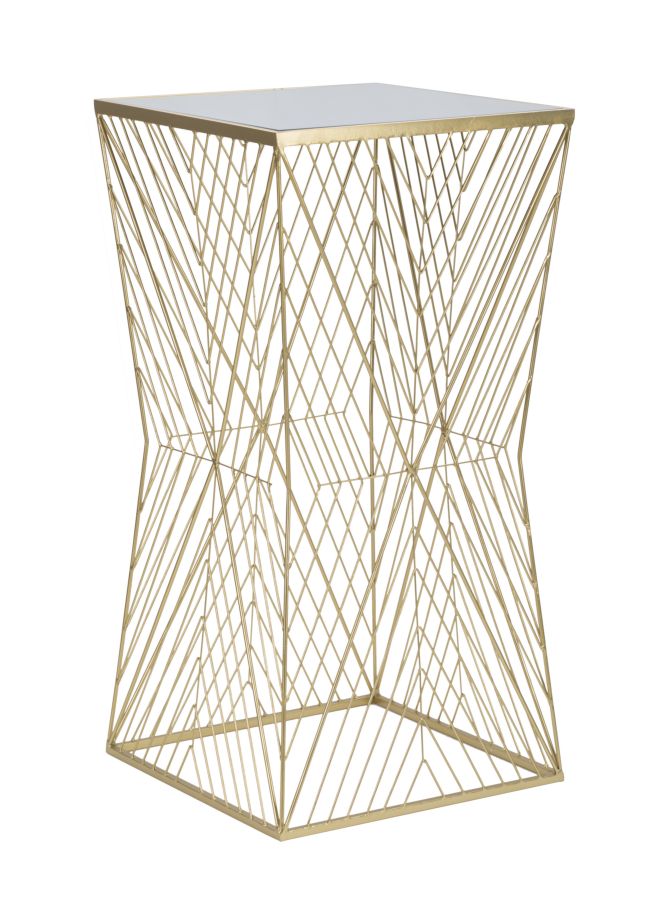 Glam Sidebord   Guldfarve  Jern Og Glas   50x50x100 Cm