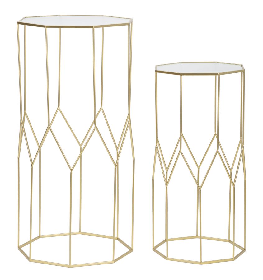 Glam Sideborde   Guldfarve  Jern Og Glas   50x46x100 40x37x80 Cm