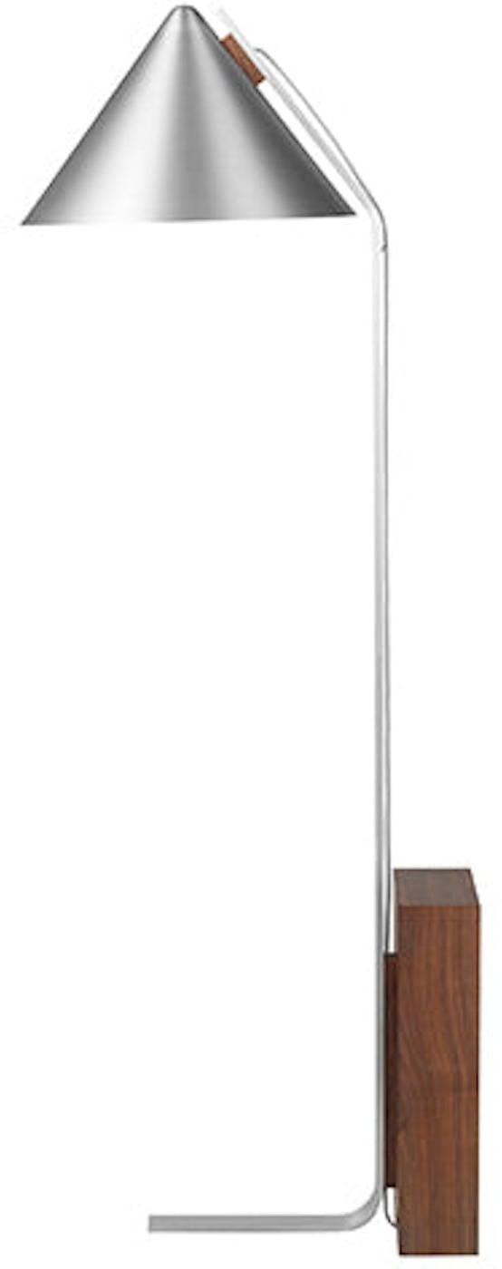 Gulvlampe Kristina Dam Cone   Aluminium Og Valnød Med Børstet Stål Sølv ø52   H160 Cm Minimalistisk Geometrisk Design