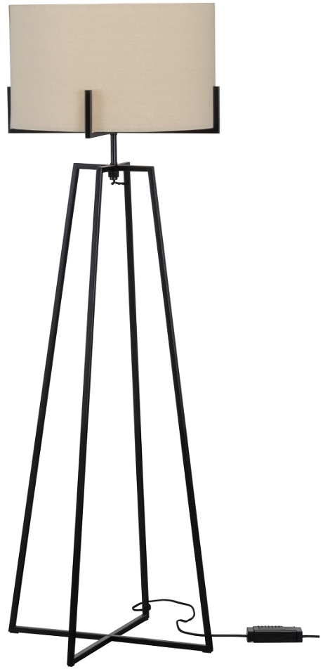 Gulvlampe Woood Exclusive Holly Natur ø55   H160 Cm Mat Sort Metal Med Stofskærm
