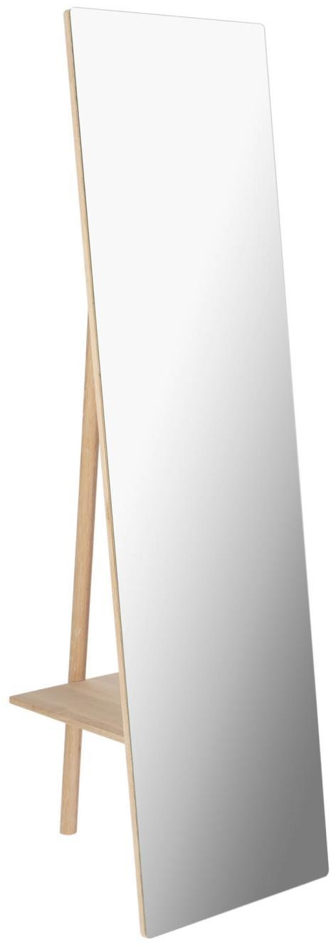 Gulvspejl Kave Home Keisy    - -  Med Hylde   Knager  Natur Mdf   Glas H160xb45xd53 Cm