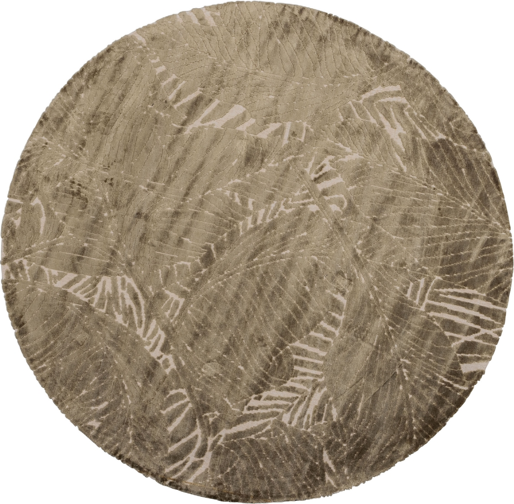 Gulvtæppe Woood Exclusive Naya Rundt ø200 Cm Beige Med Botanisk Mønster   Viskose Polyester