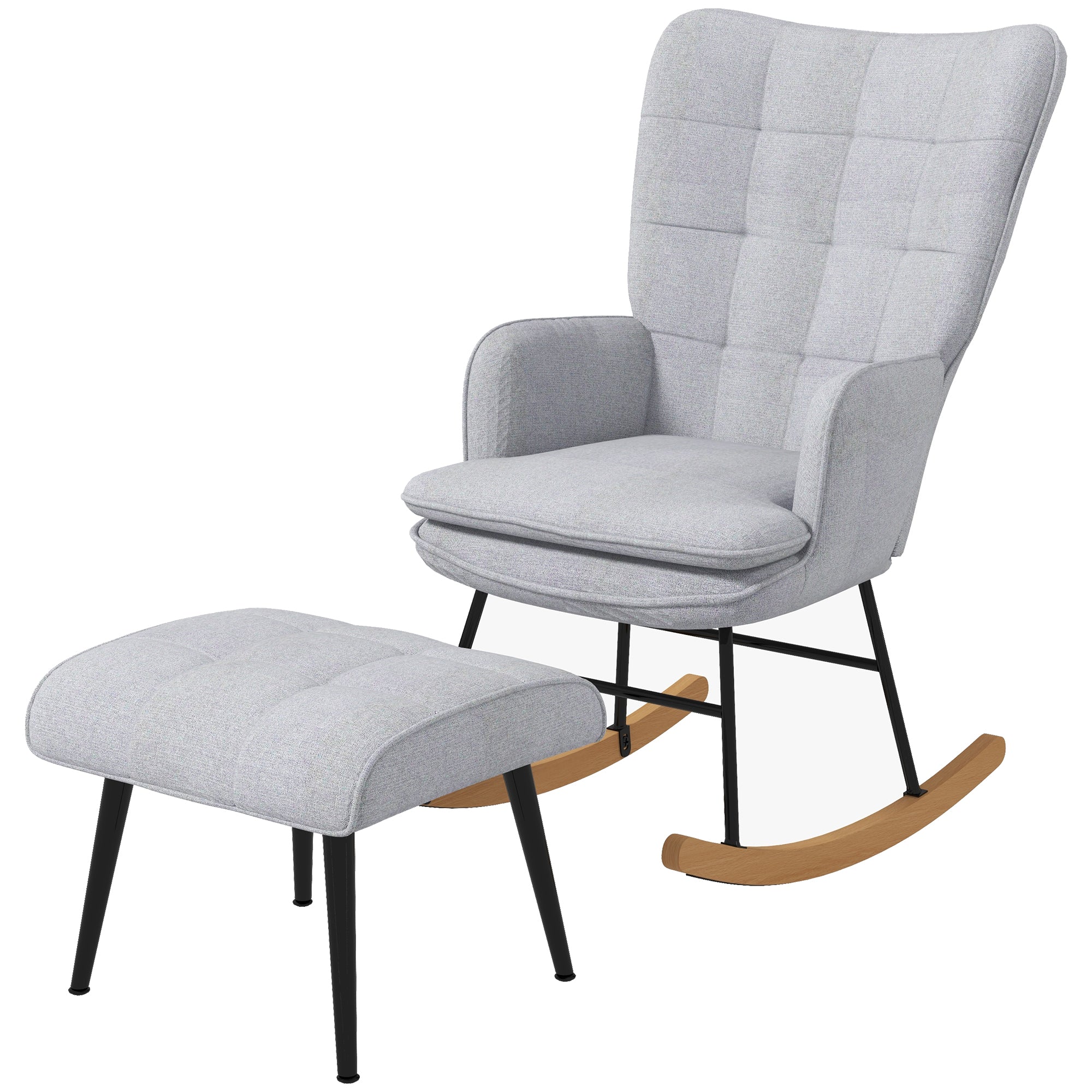 Gyngestol Med Fodskammel Skandinavisk Design Gyngestol Med Fodskammel  Bøgetræ  Quiltet  64 Cm   89 Cm   90 Cm Grå