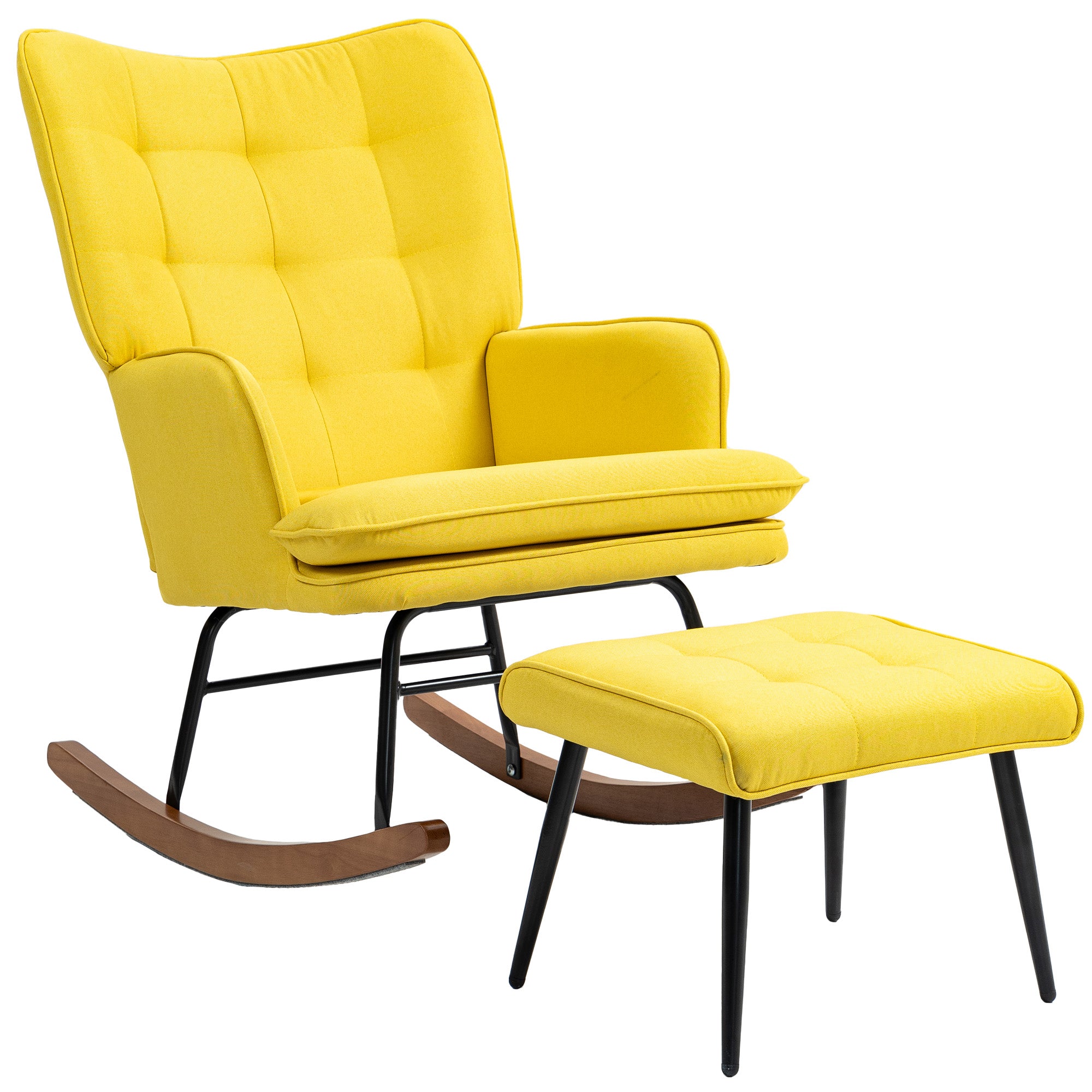 Gyngestol Med Fodskammel Skandinavisk Design Gyngestol Med Fodskammel  Bøgetræ  Quiltet  64 Cm   89 Cm   90 Cm Gul