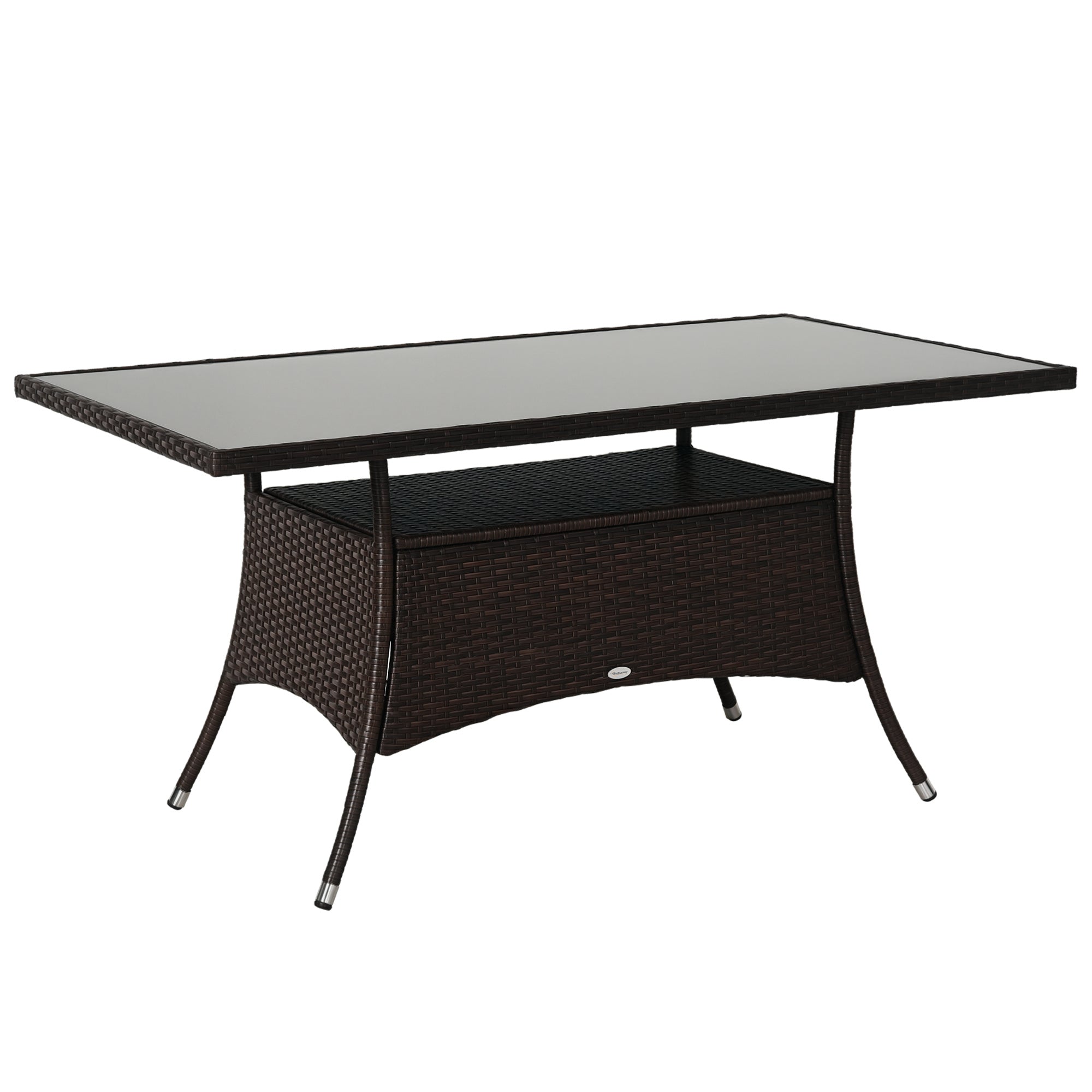 Havebord Glasbord Spisebord Havemøbelbord  Polyrattan   Sikkerhedsglas  Brun   Sort  150x85x74cm