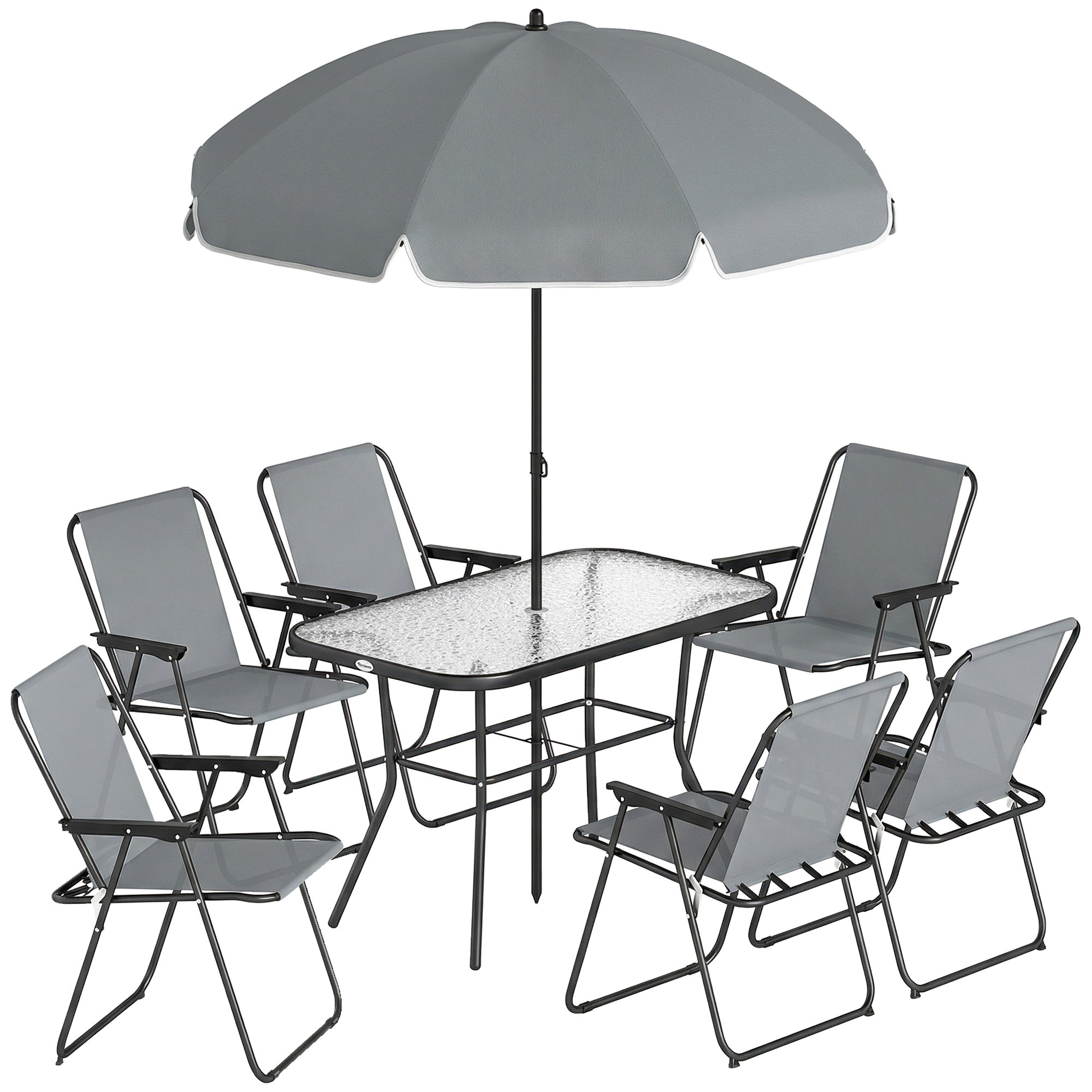 Havemøbelsæt Siddegruppe 119 68 Cm Glasbord Med Klapstole Parasol Vandbølgemønster Grå