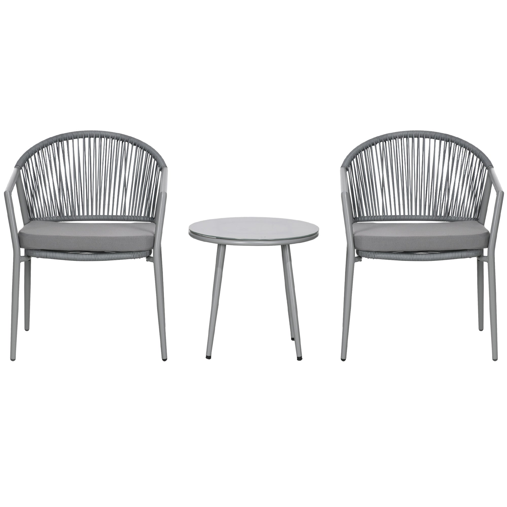 Havemøbelsæt Stole Og Bord Med Glasplade Rattan-look Vejrbestandig Metalstel Grå