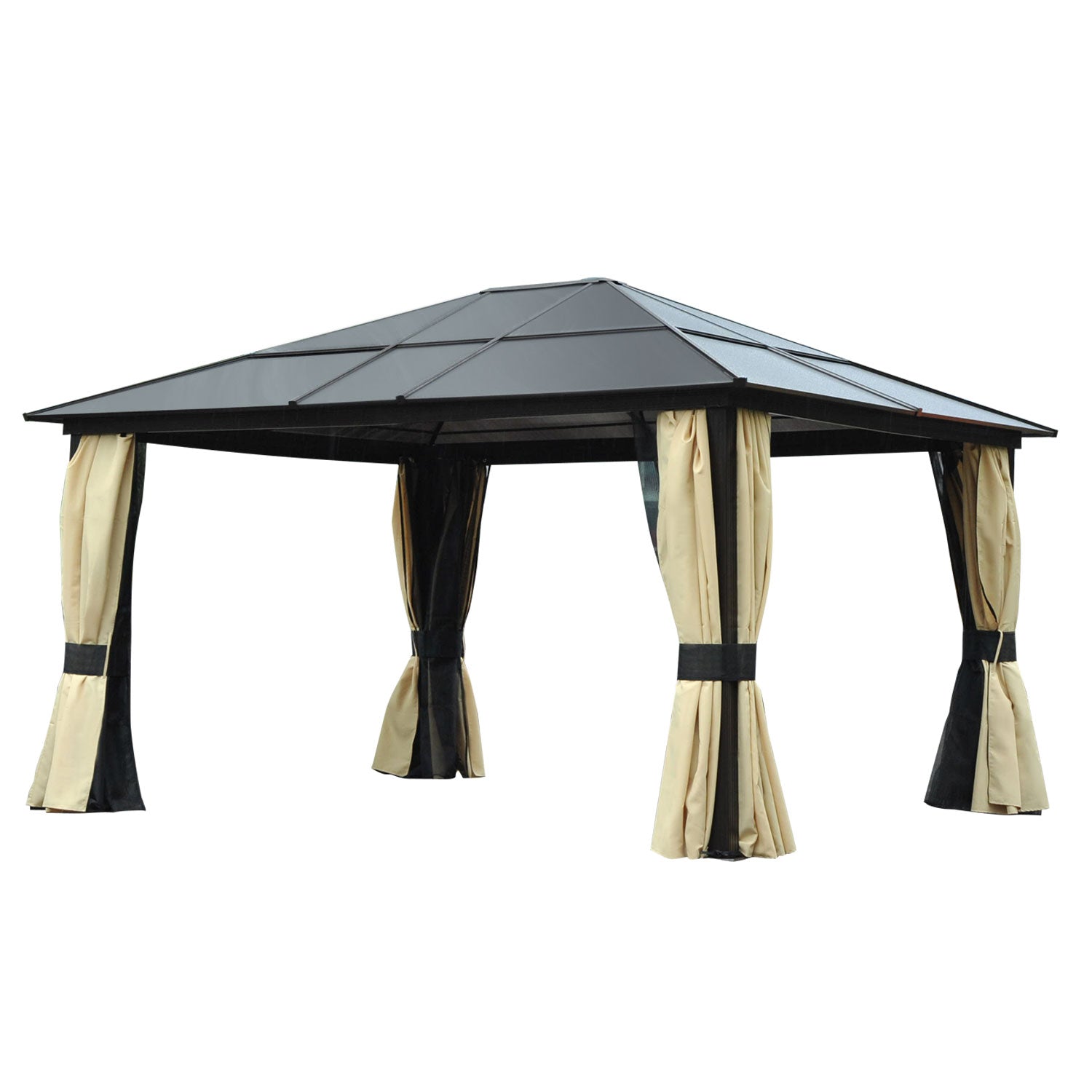 Havepavillon Med Hårdt Tag              Gardiner Med Fluenet  Aluminiumsramme  Brun Creme