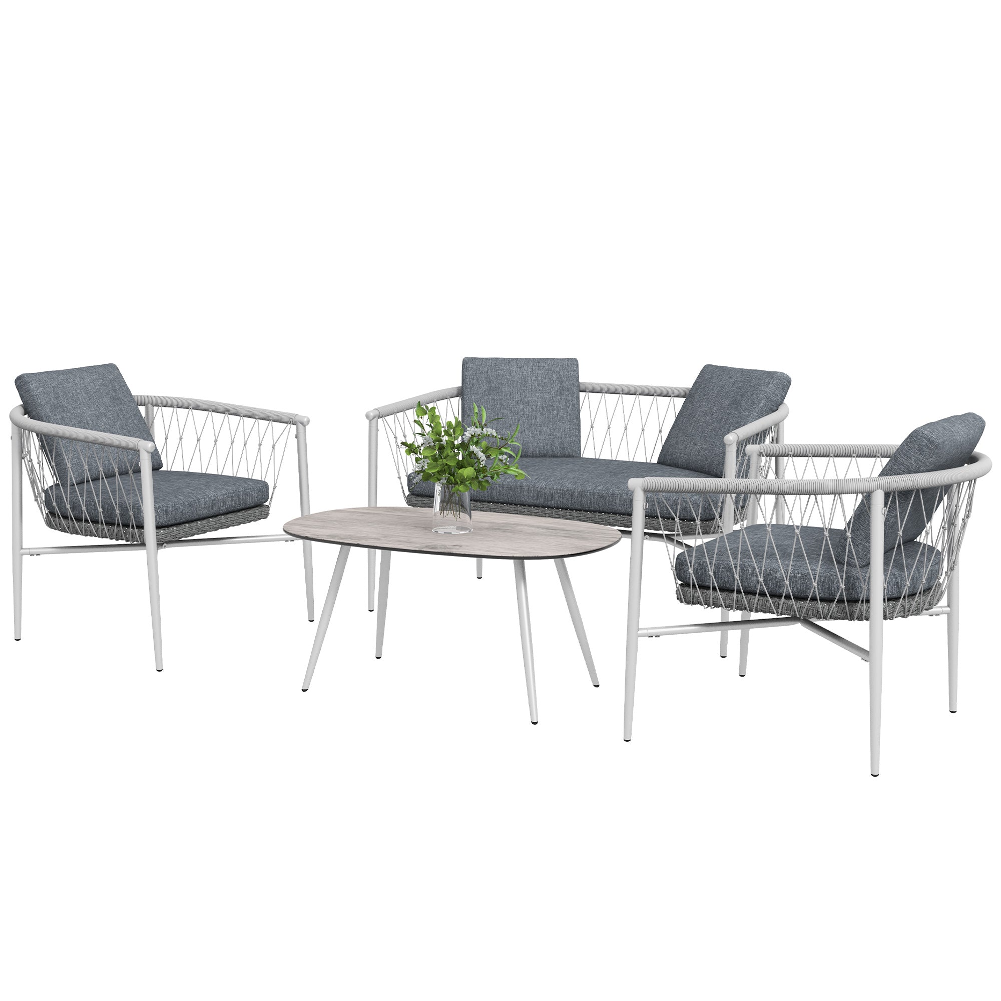Havesæt Med   Dele  Gyngefunktion Og Sædehynder  Polyrattan  Metalstel  Grå