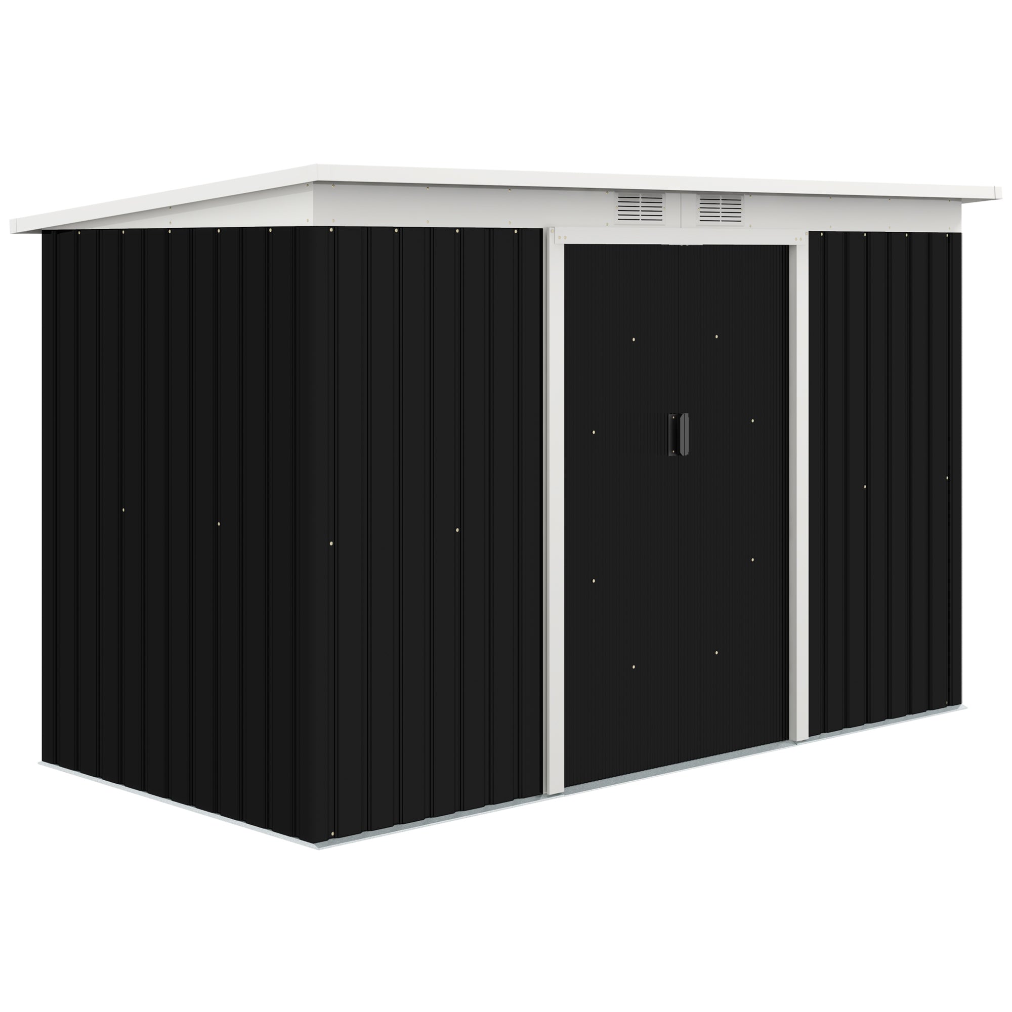 Haveskur  Redskabsskur Med Skydedør  Ventilationsvindue  Skråtag  Udendørs  Stål  Mørkegrå  280   130   172 Cm