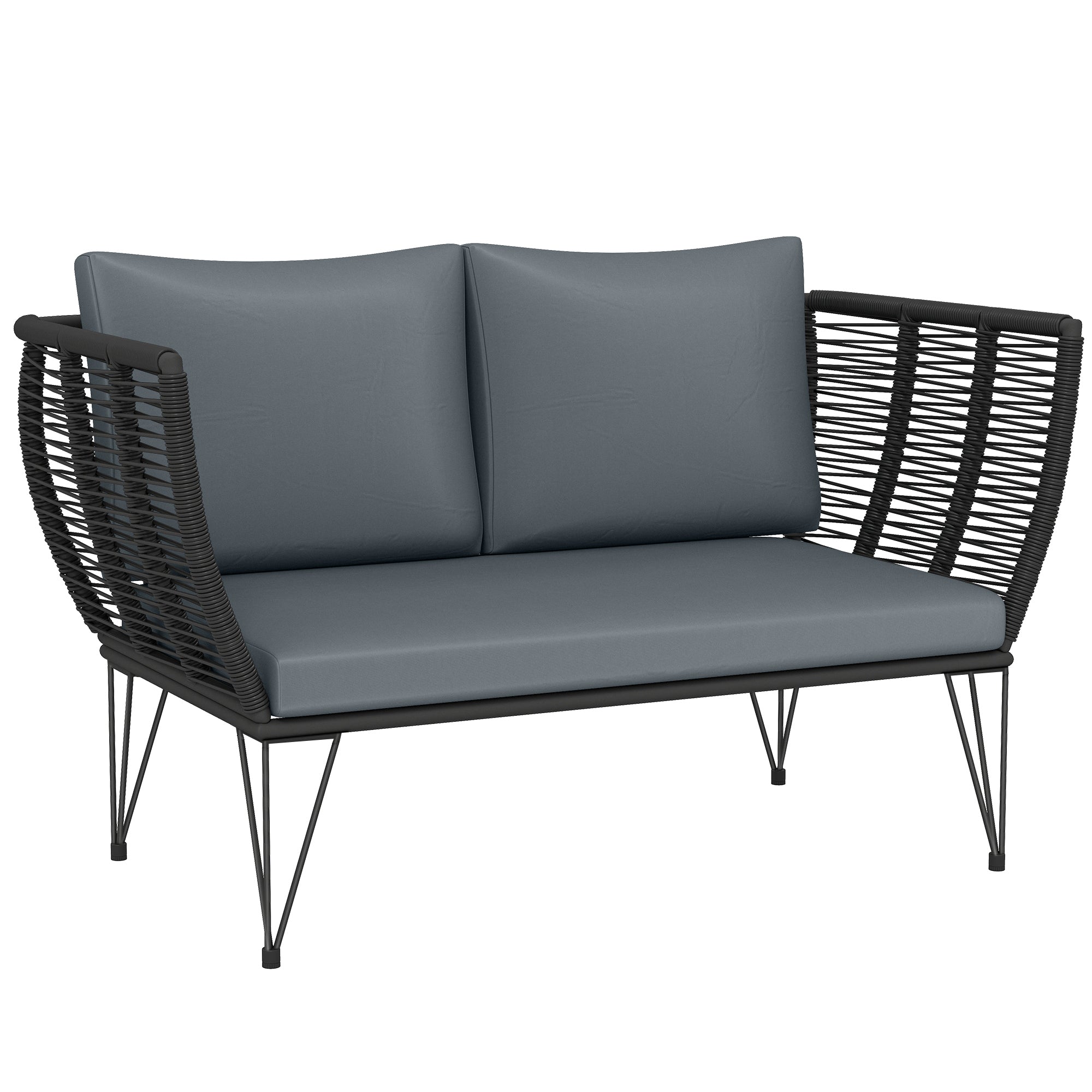 Havesofa Med Hynder   -personers Sofa  Udendørs Balkonsofa  Rattansofa  Polyrattan Havemøbler  123   67   72 Cm  Lysegrå