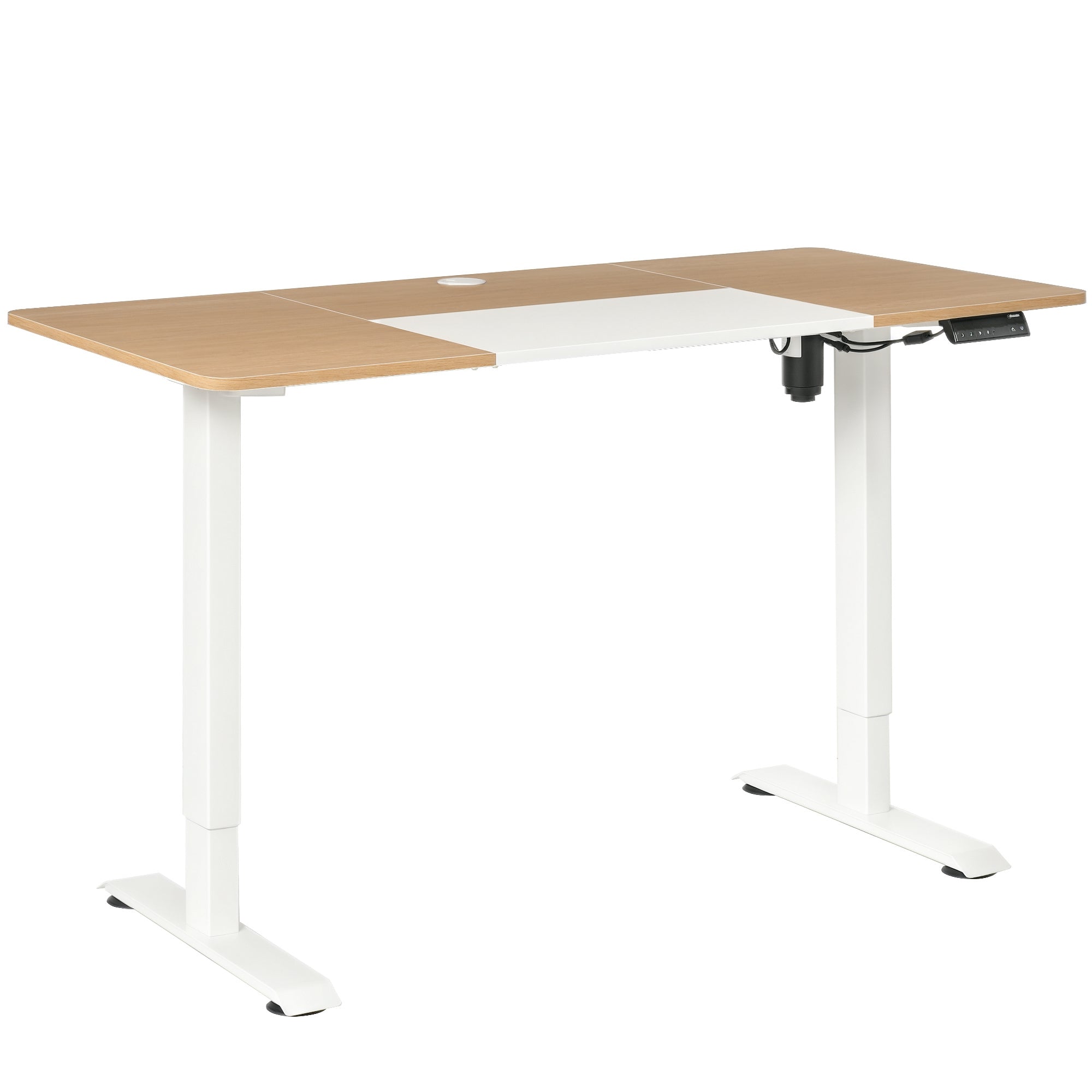 Højdejusterbart Skrivebord Elektrisk 140   70 Cm Computerbord Med   Hukommelseskontroller   -delt Bordplade  Sit-stee-bord Med Antikollision  Overophedningsbeskyttelse Hvid