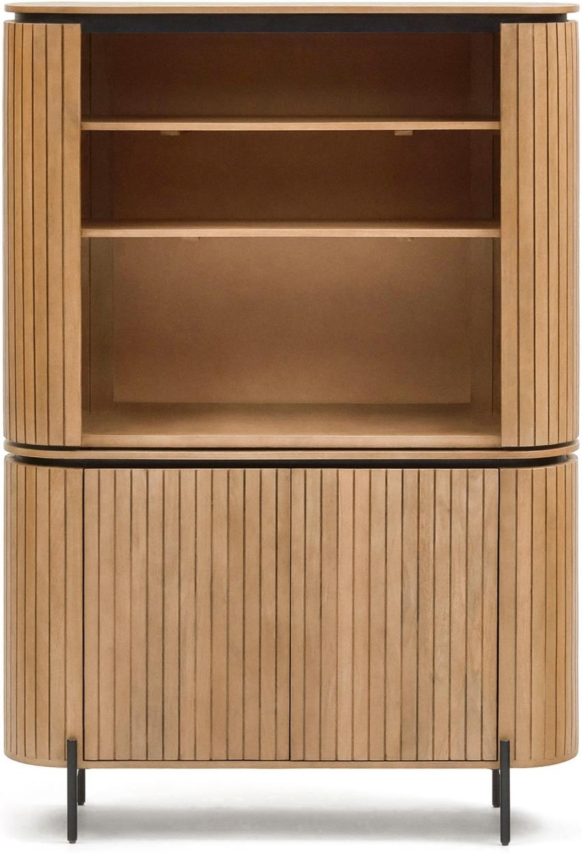 Højskab Kave Home Licia   Bæredygtigt Massivt Mangotræ Med Bleget Finish  Jernben Og Justerbare Fødder H170xb45xl120 Cm