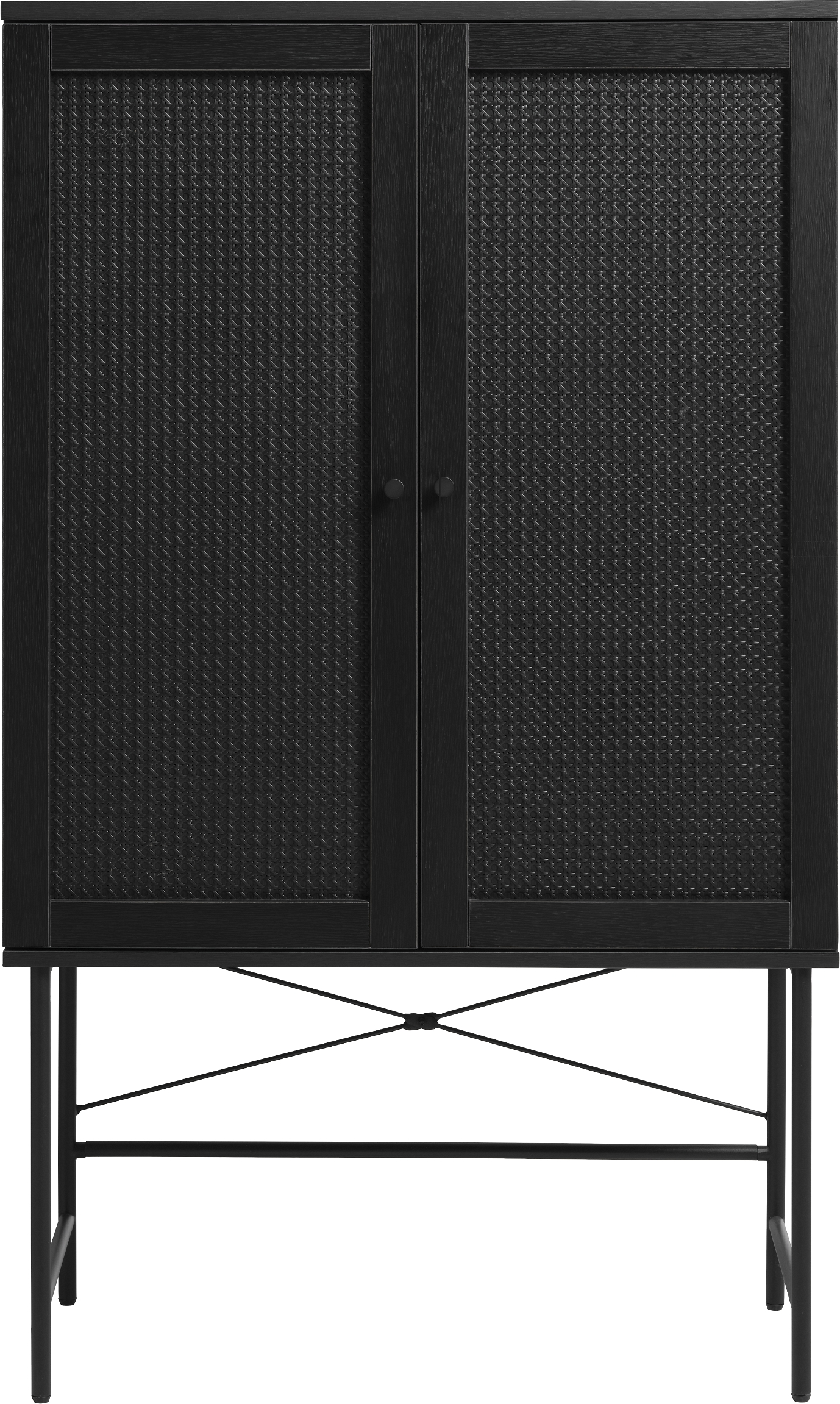 Højskab Nordique Design Pensacola Opbevaringsskab Sort Rattanlåger Metalben H135xb80