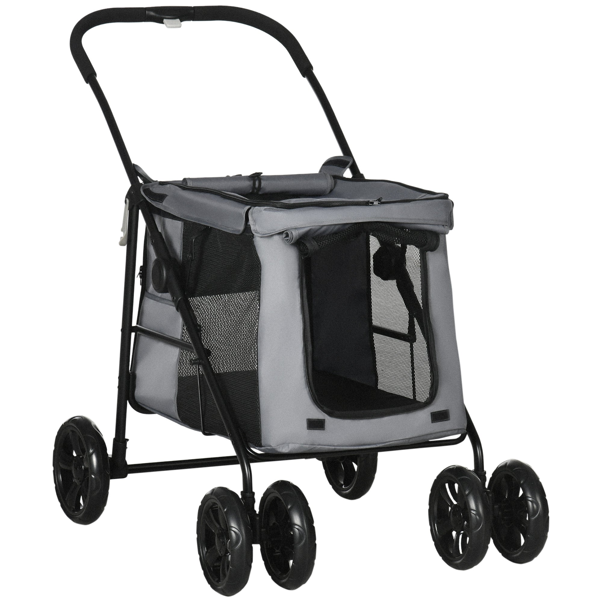 Hundeklapvogn Op Til 20 Kg Sammenklappelig   Sidelommer 102 Cm   62 Cm   105 Cm Grå