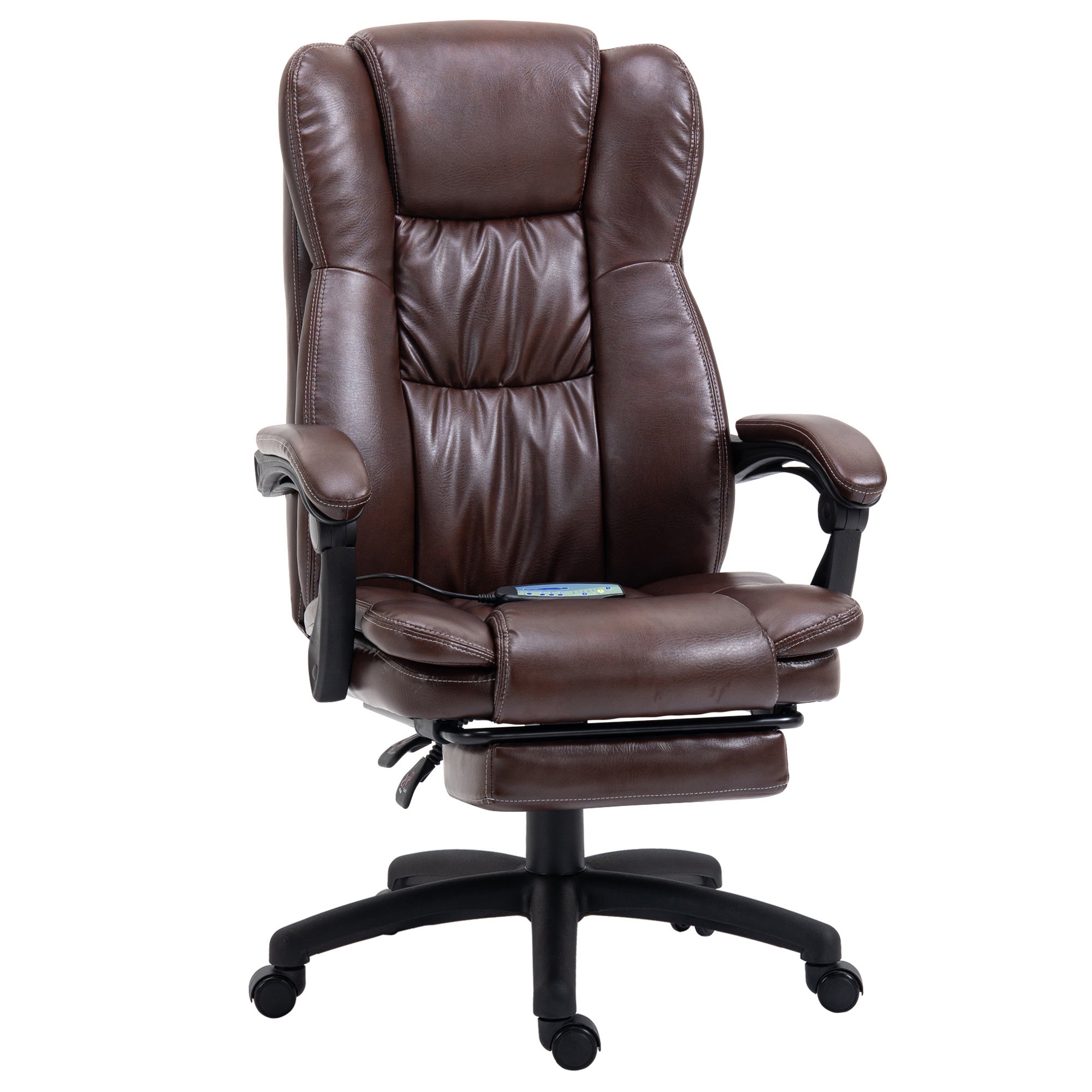 Justerbar Drejestol Med Fodstøtte  Nakkestøtte  Massagefunktion  Kunstlæder  68     68     113-121 Cm  Brun
