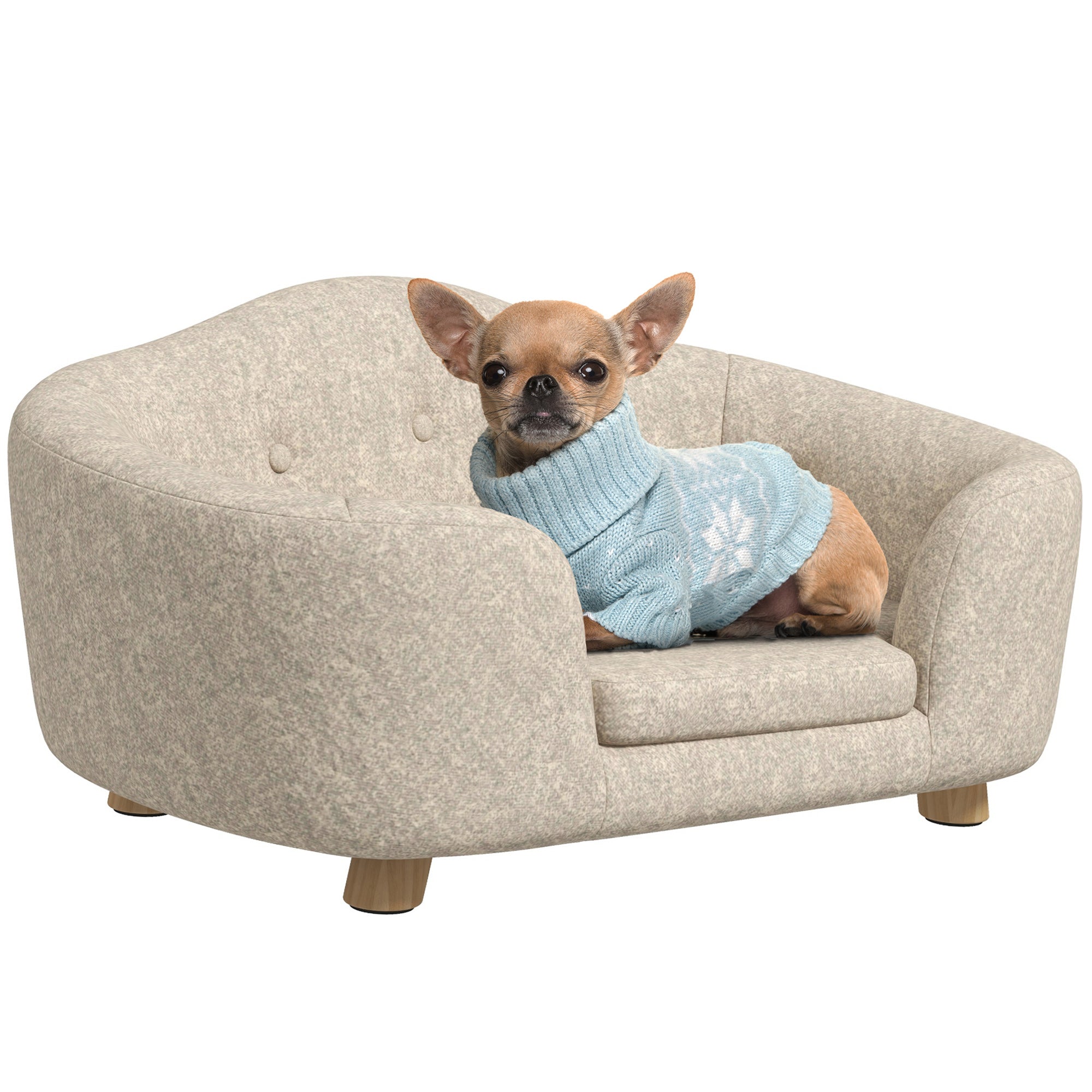 Kæledyrssofa Hundemåtte Hundeseng Hundesofa Hundesofa Kattesofa Med Hynde Baglomme Plysskum Fyrretræ Cremehvid 70   47   30 Cm