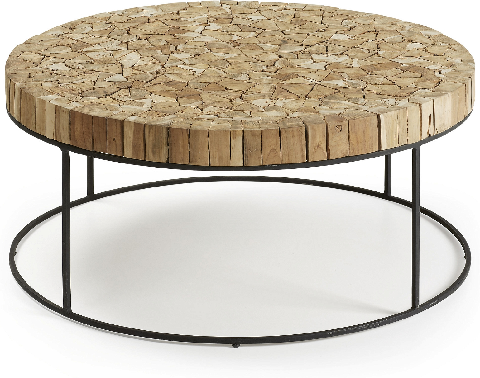 Kaffebord Kave Home Solo   Massivt Genanvendt Teaktræ Sofabord  80x80x35 Cm Rustik Kolonial  Sort Pulverlakeret Stål