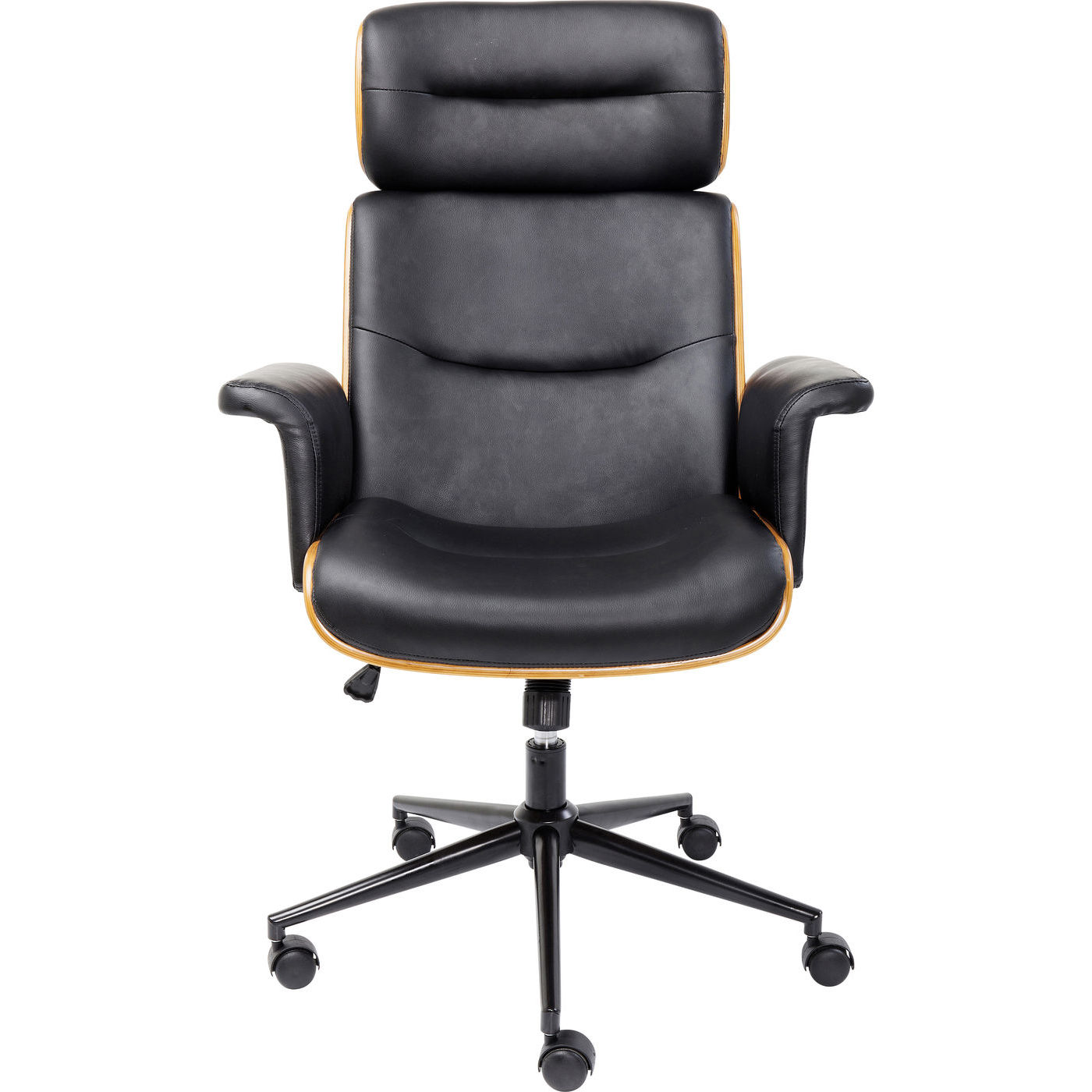 Kare Design Check Out Kontorstol Sort Kunstlæder Natur Finér Sort Stål Hjul Og Armlæn