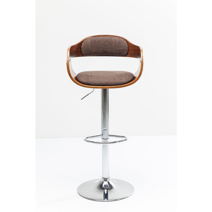 Kare Design Monaco Schoko Barstol     Ryglæn Og Armlæn Brun Polyester Valnøddefinér Og Krom Stål