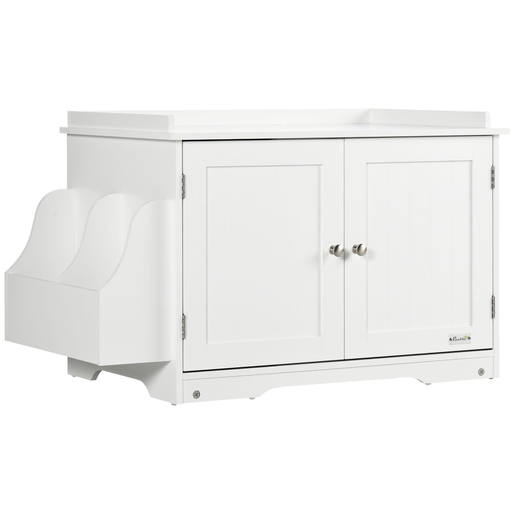 Kattebakke  Kattehus  Med Skillevæg  Magnetisk Dobbeltdør  Sidehylde  Hvid  86   48   52 Cm