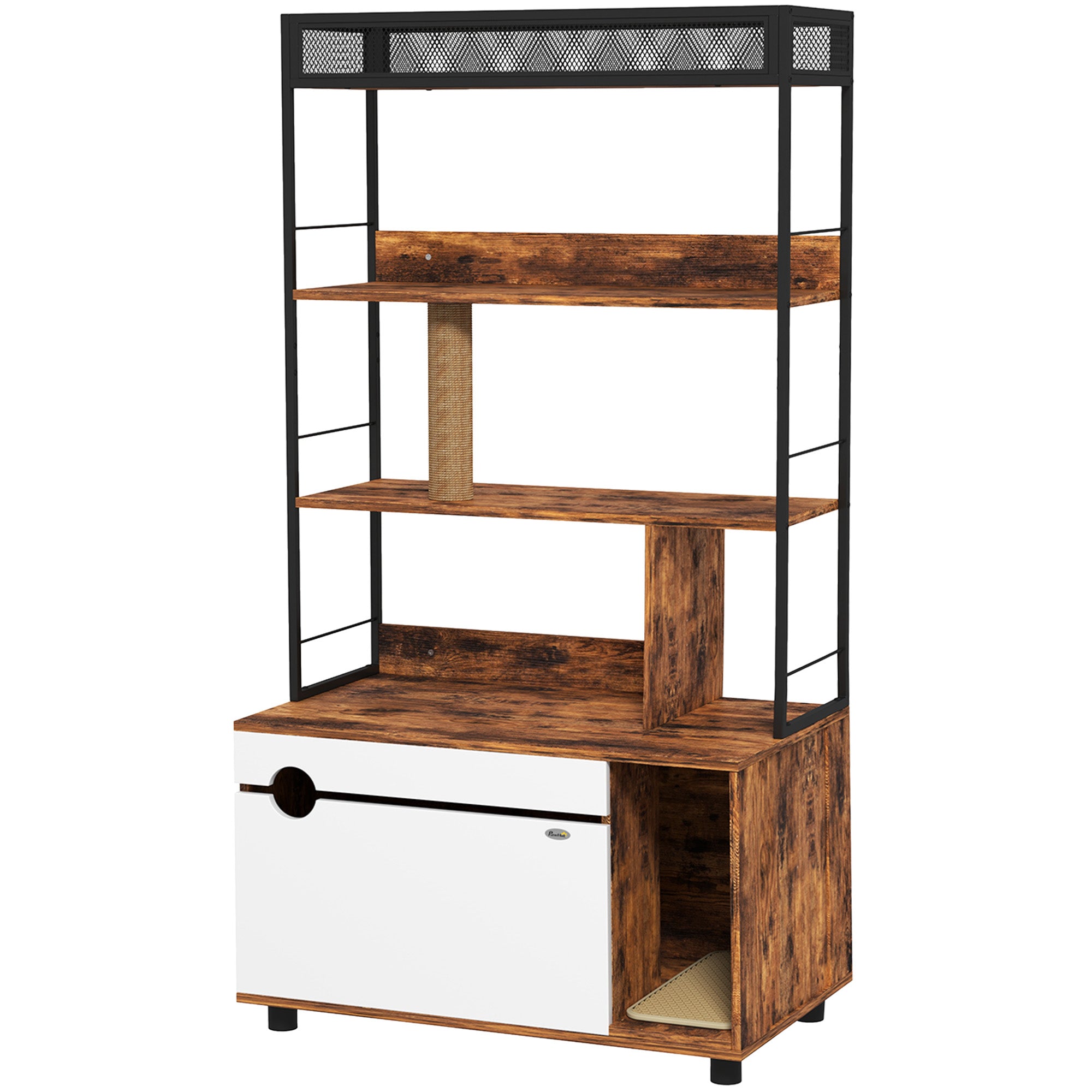 Kattebakke Med -lags Hylde Og Kradsetræ Lukket Kattebakke 80 48 152 Cm Brun