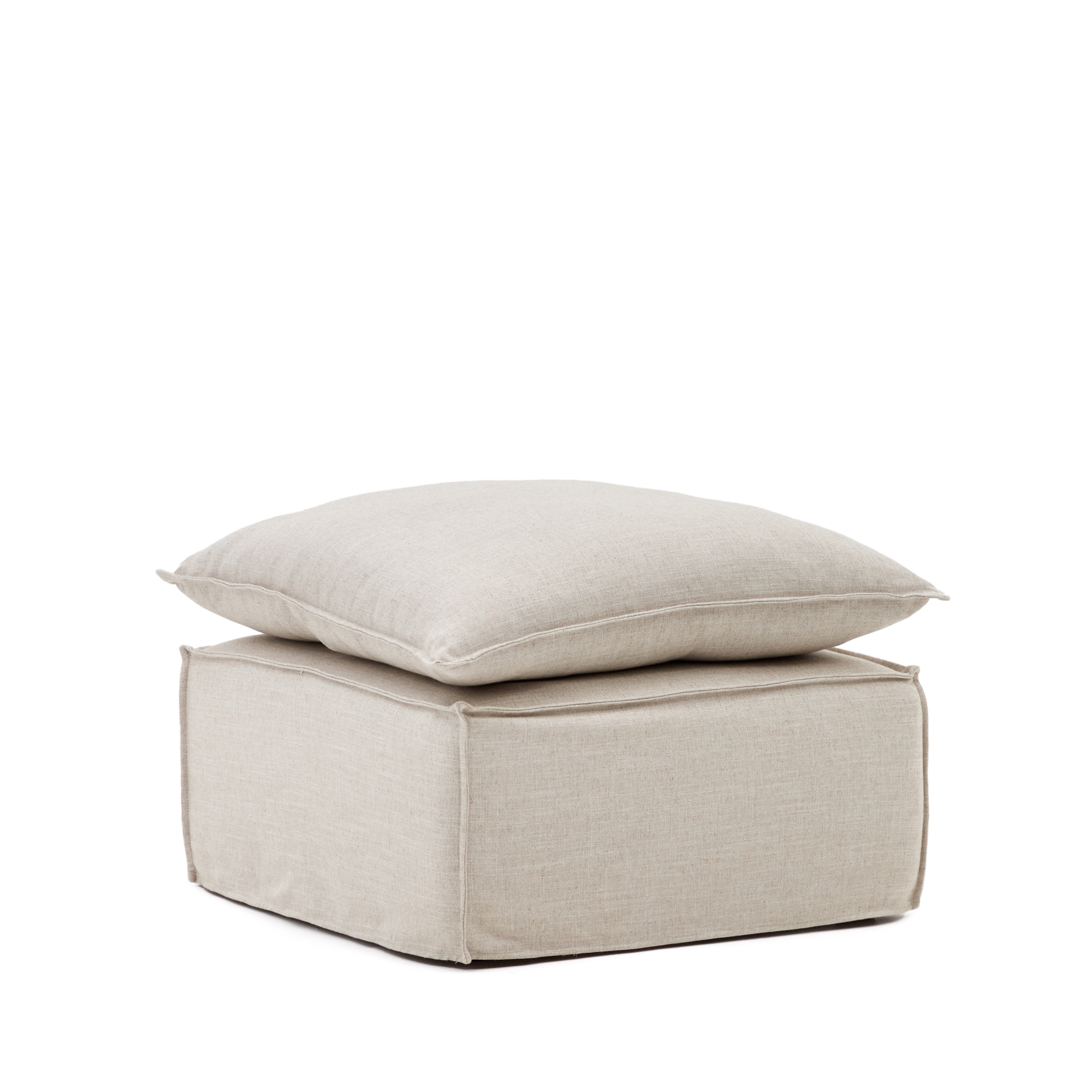 Kave Home Anarela Puf Med Hørbetræk Kvadratisk Beige Hør 80x80