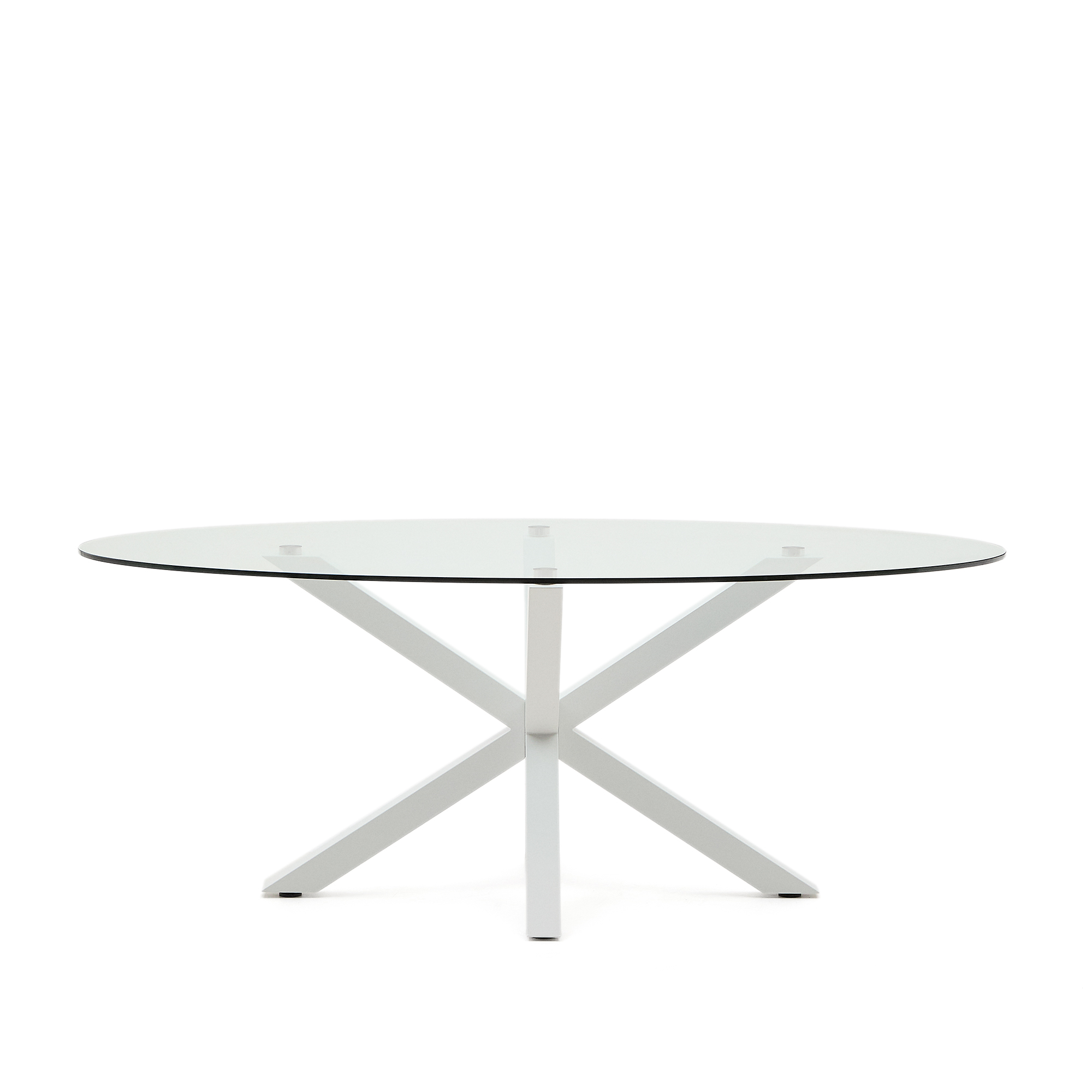 Kave Home Argo Spisebord  Oval Klar Glas Og Hvid Stål  200x100