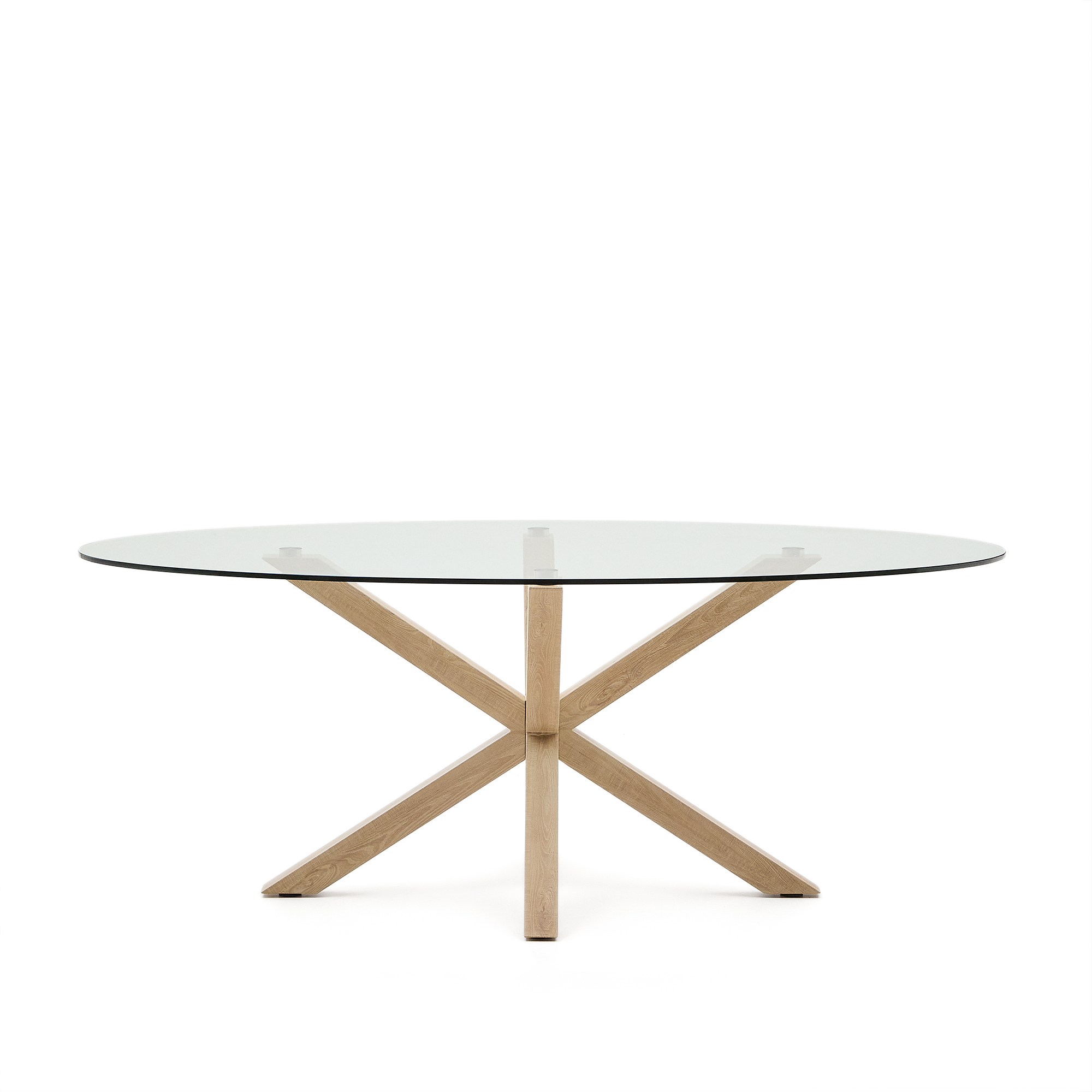 Kave Home Argo Spisebord  Oval Klar Glas Og Stål Med Træfinish  200x100