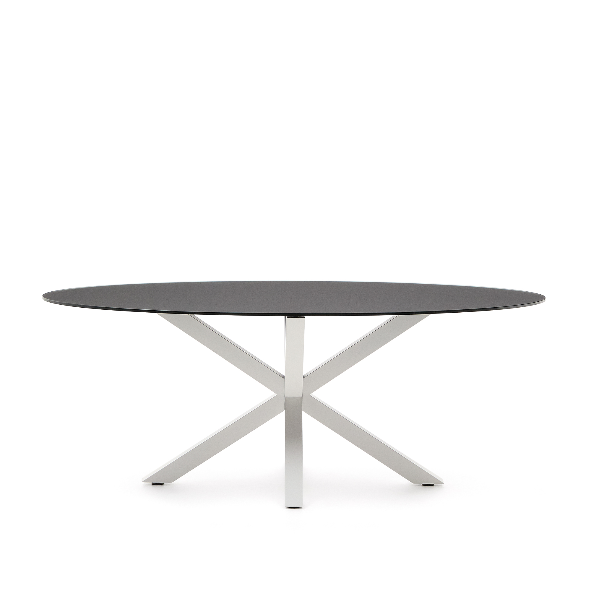 Kave Home Argo Spisebord  Oval Matteret Sort Glas Og Hvid Stål  200x100