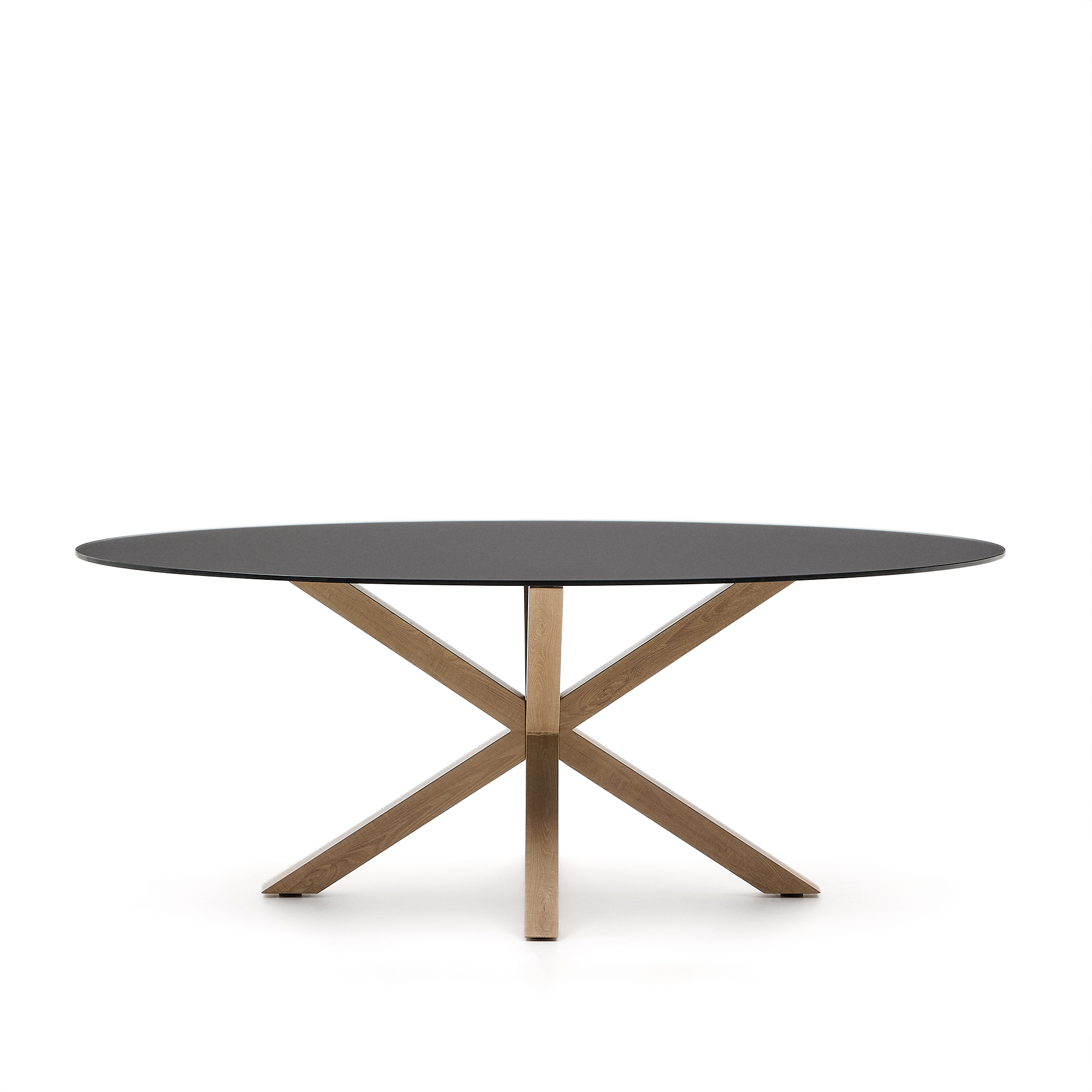 Kave Home Argo Spisebord  Oval Matteret Sort Glas Og Stål Med Træfinish  200x100
