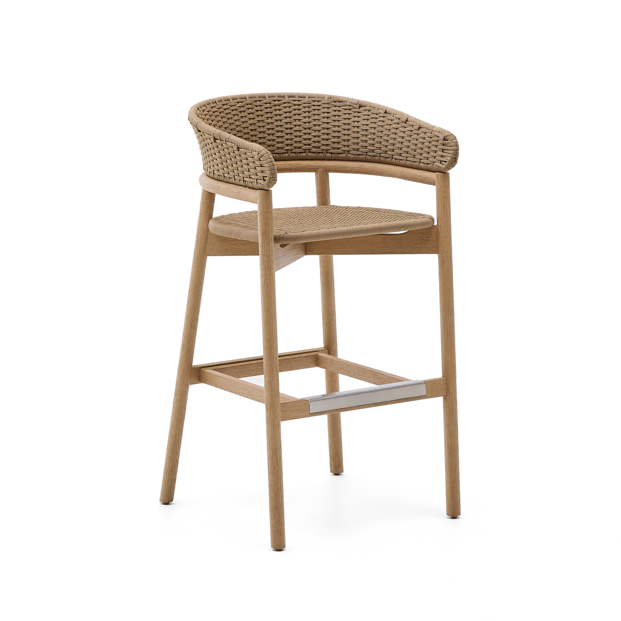 Kave Home Arinella Udendørs Barstol     Ryglæn  Armlæn Natur Akacietræ Beige Tovsnor  75cm