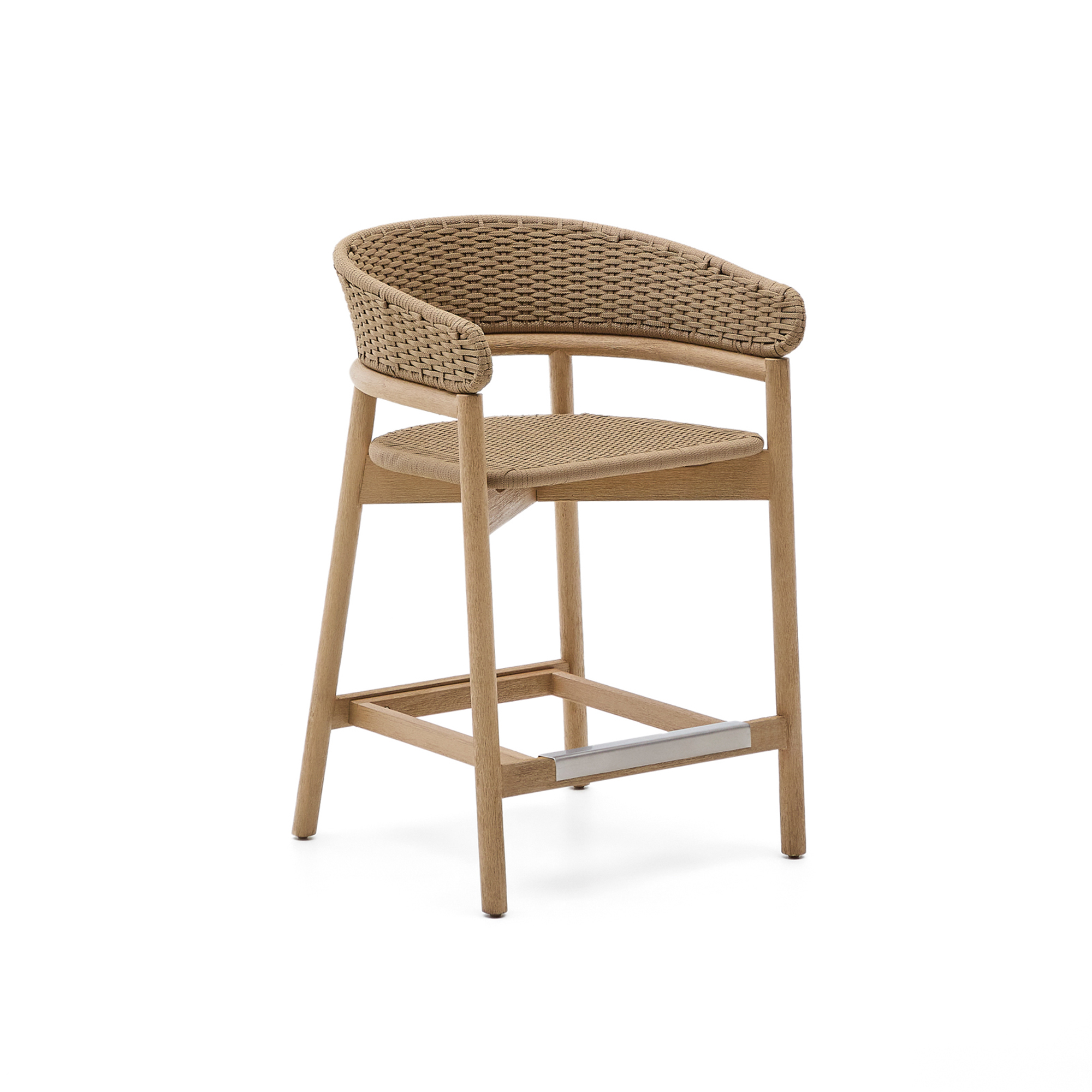 Kave Home Arinella Udendørs Barstol     Ryglæn  Armlæn Natur Akacietræ Beige Tovsnor  65cm