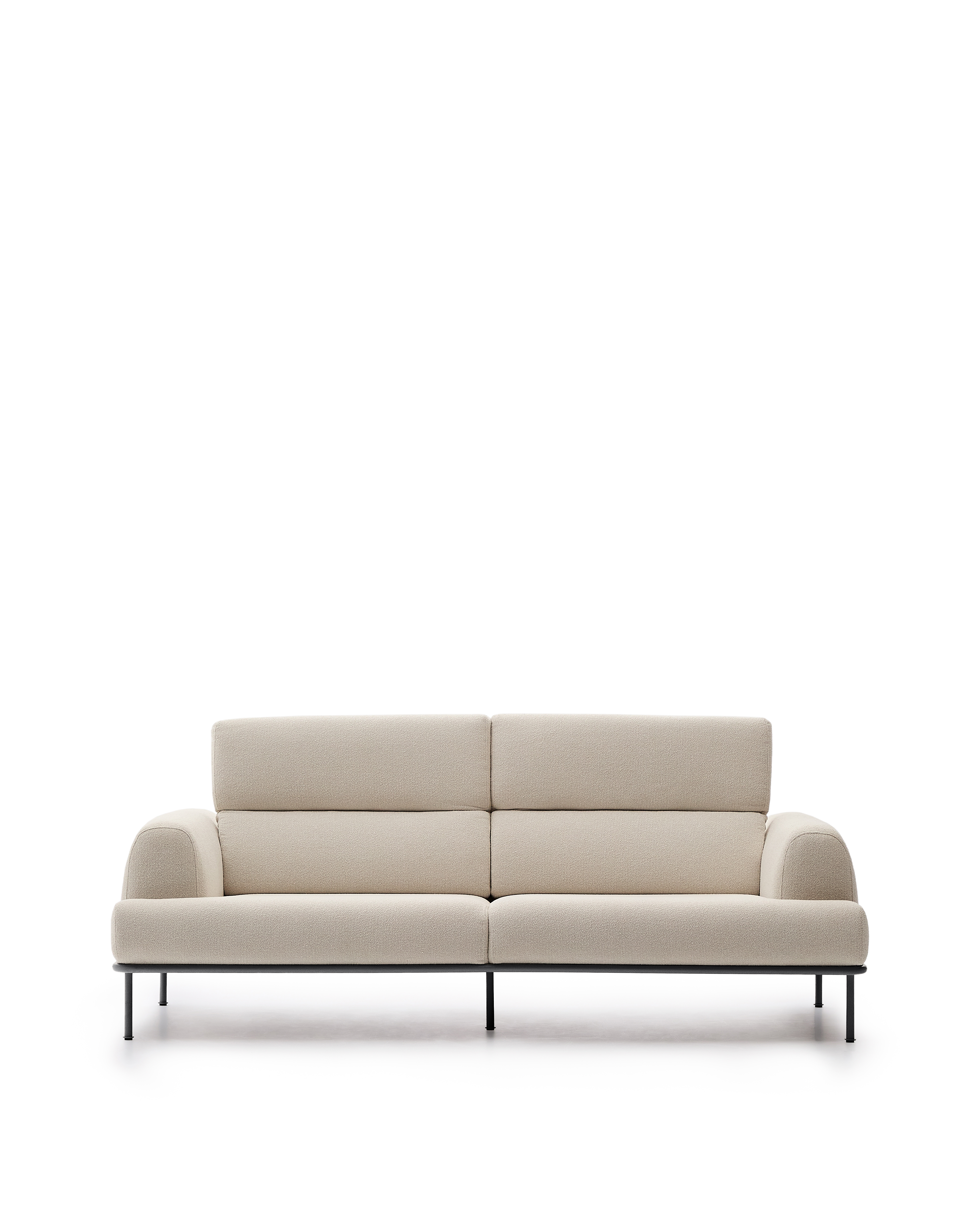 Kave Home Aurum  -pers  Sofa     Tilbagelænet Nakkestøtte Ecru Chenille Og Matgrå Metal  234cm