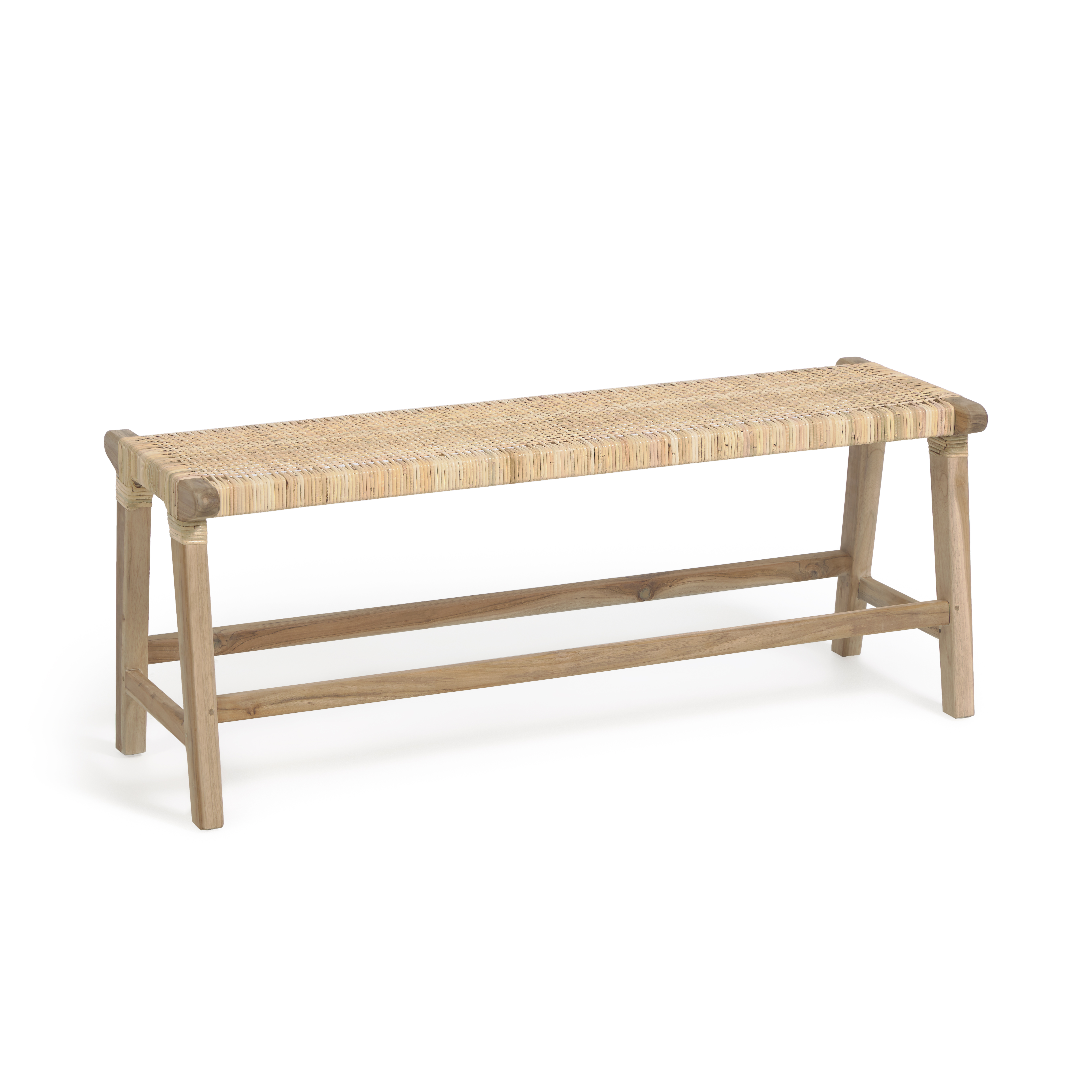 Kave Home Beida Bænk  Rektangulær Natur Rattan Og Teaktræ  120x40